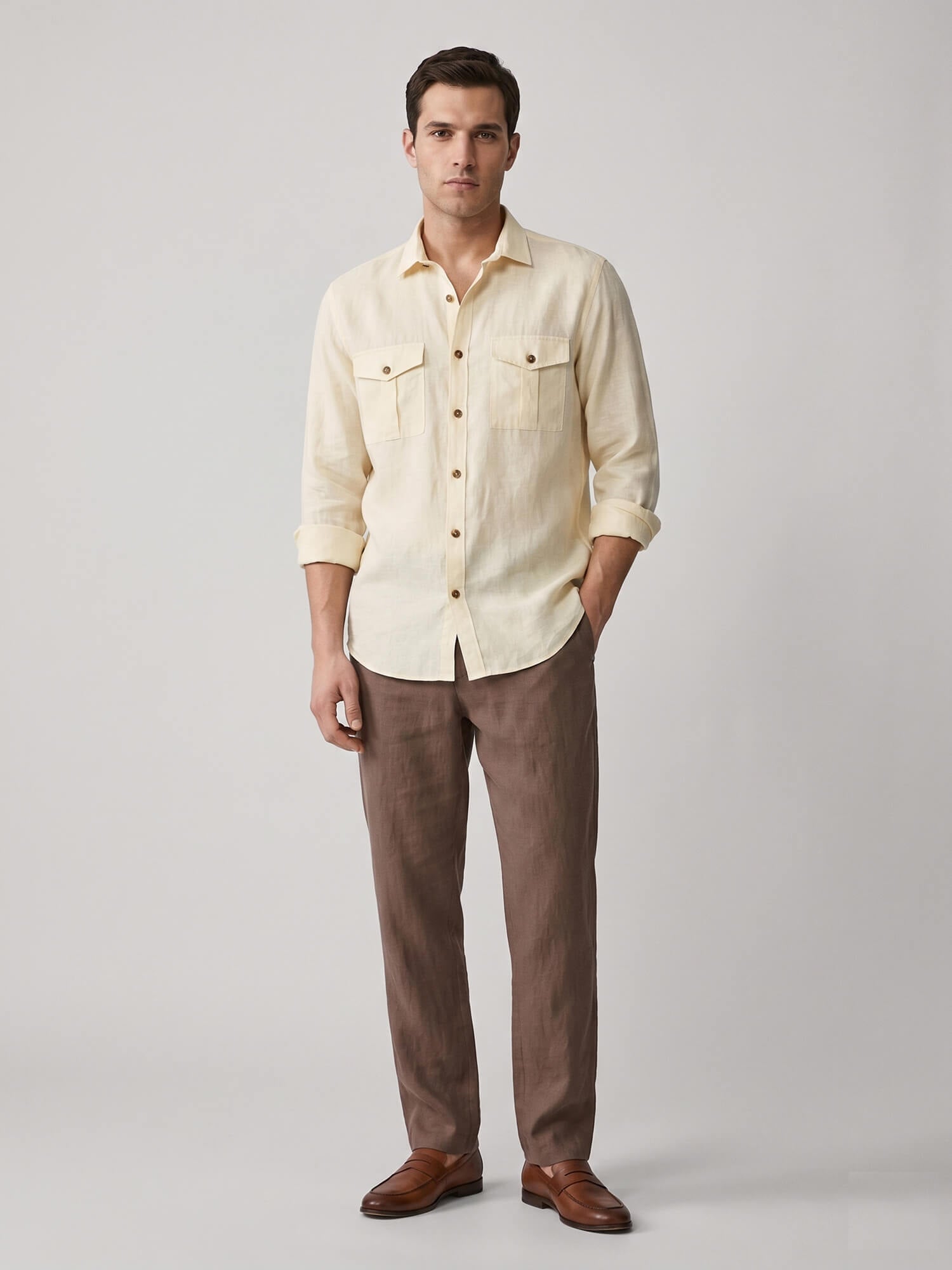 Cream Yellow 100% Pure Linen Safari