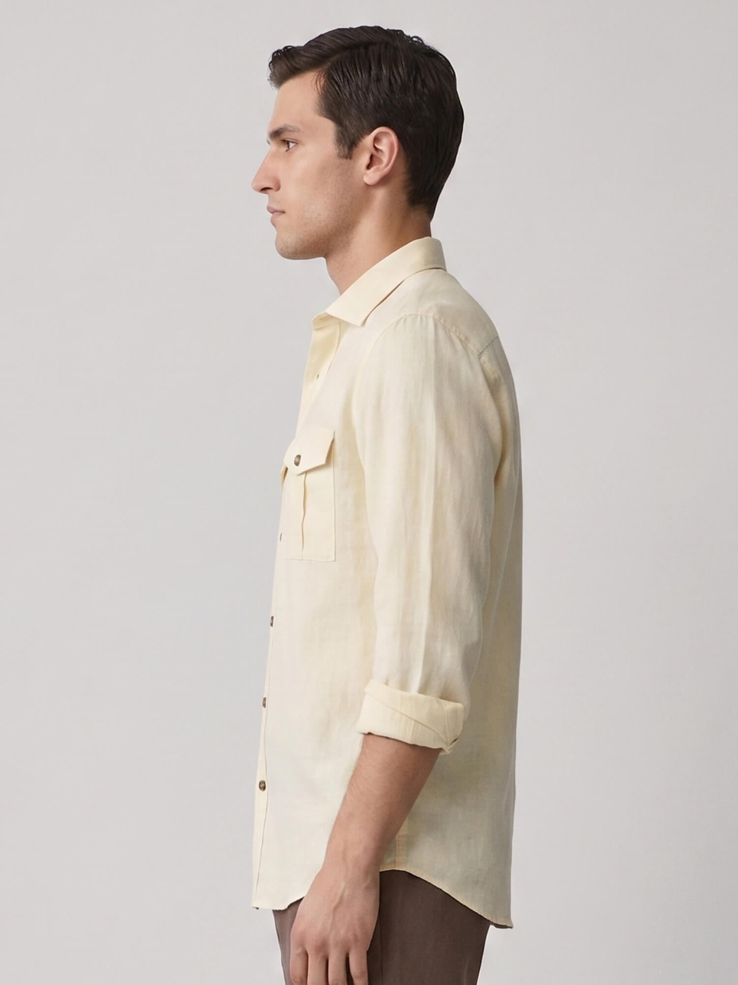 Cream Yellow 100% Pure Linen Safari