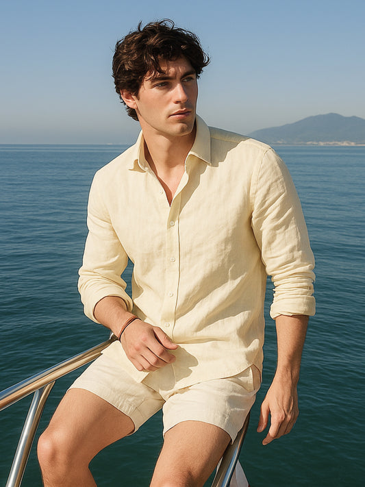 Cream Yellow 100% Pure Linen Shirt