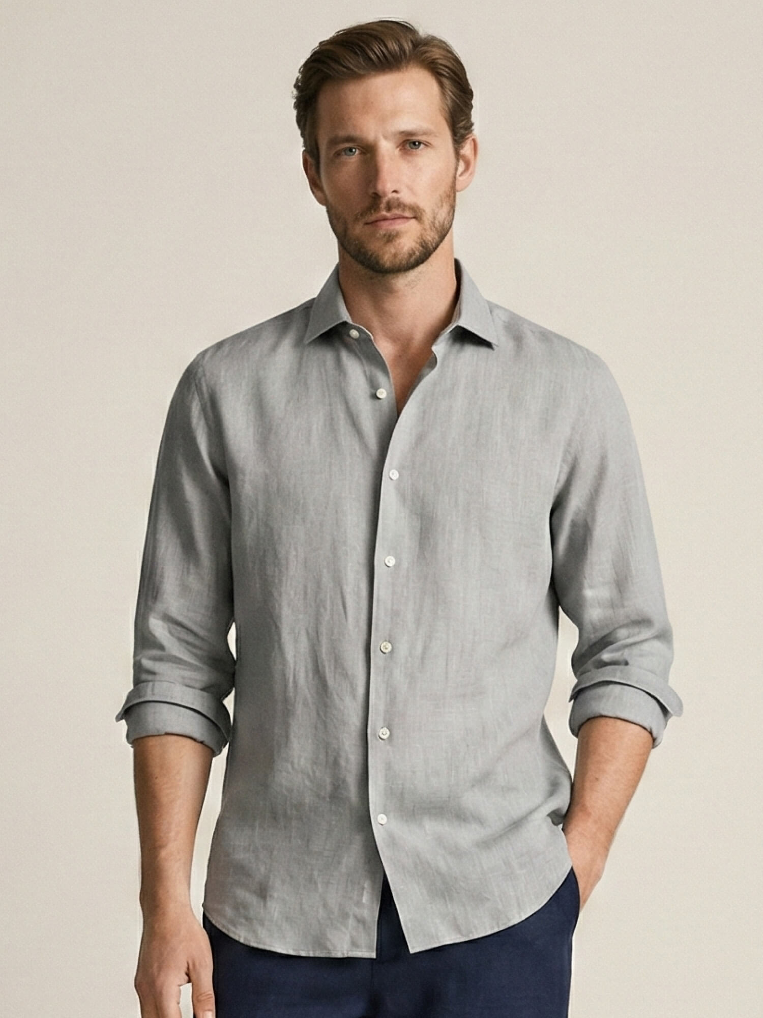 Light Gray 100% Pure Linen Shirt