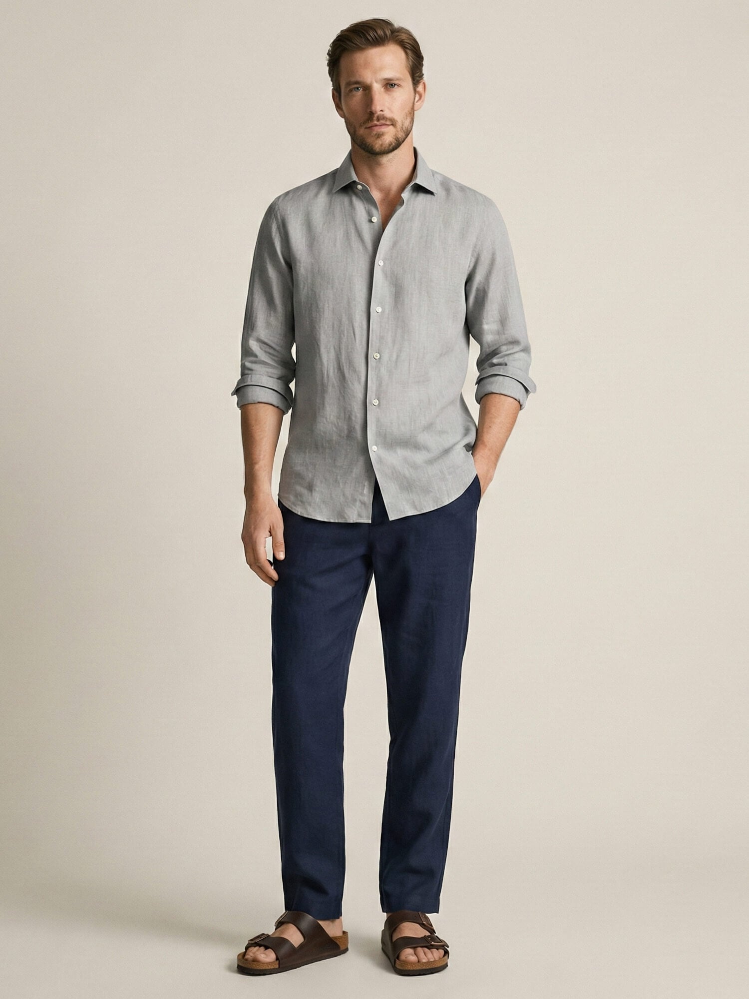 Light Gray 100% Pure Linen Shirt