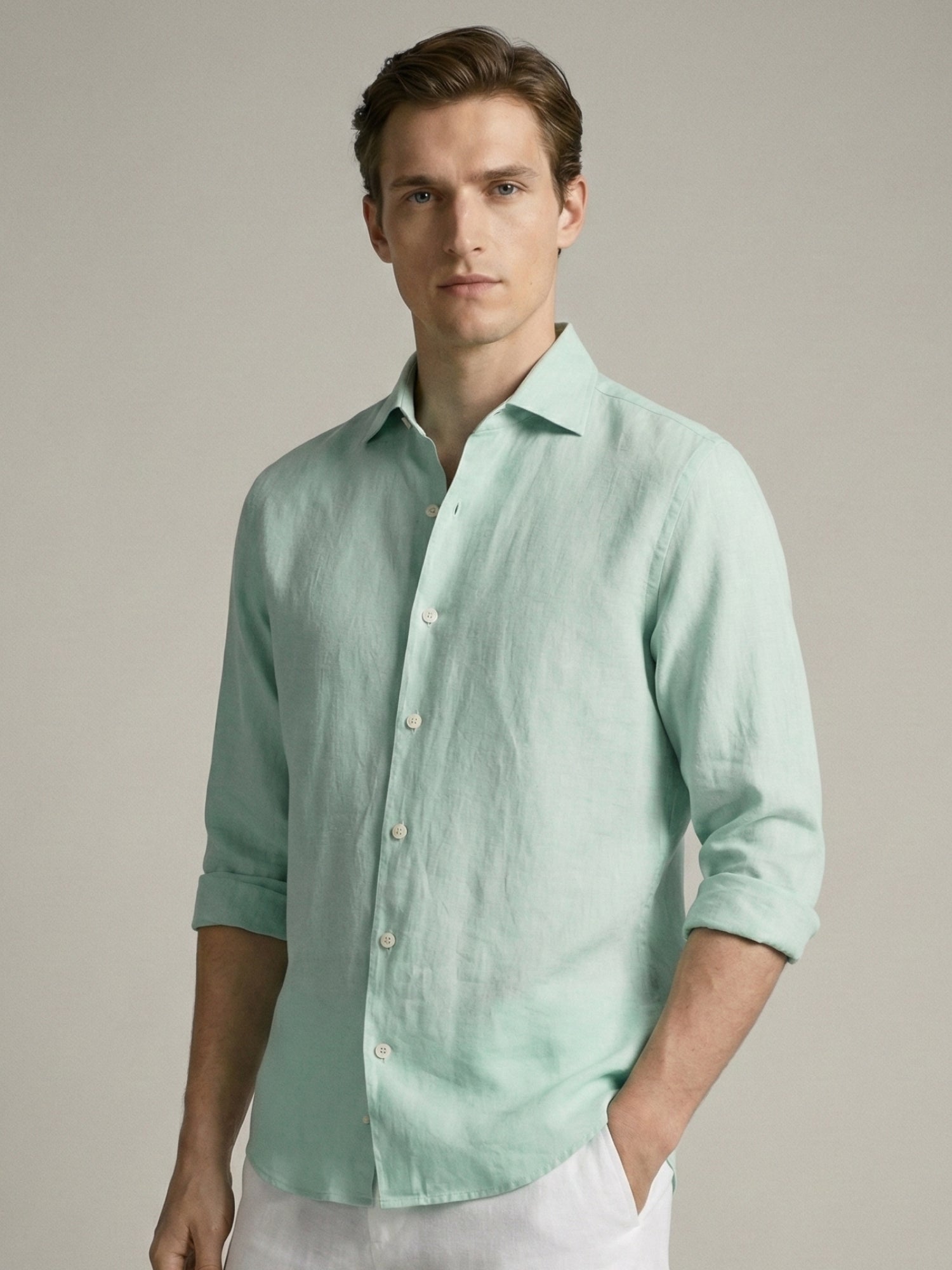 Aqua Mint 100% Pure Linen Shirt