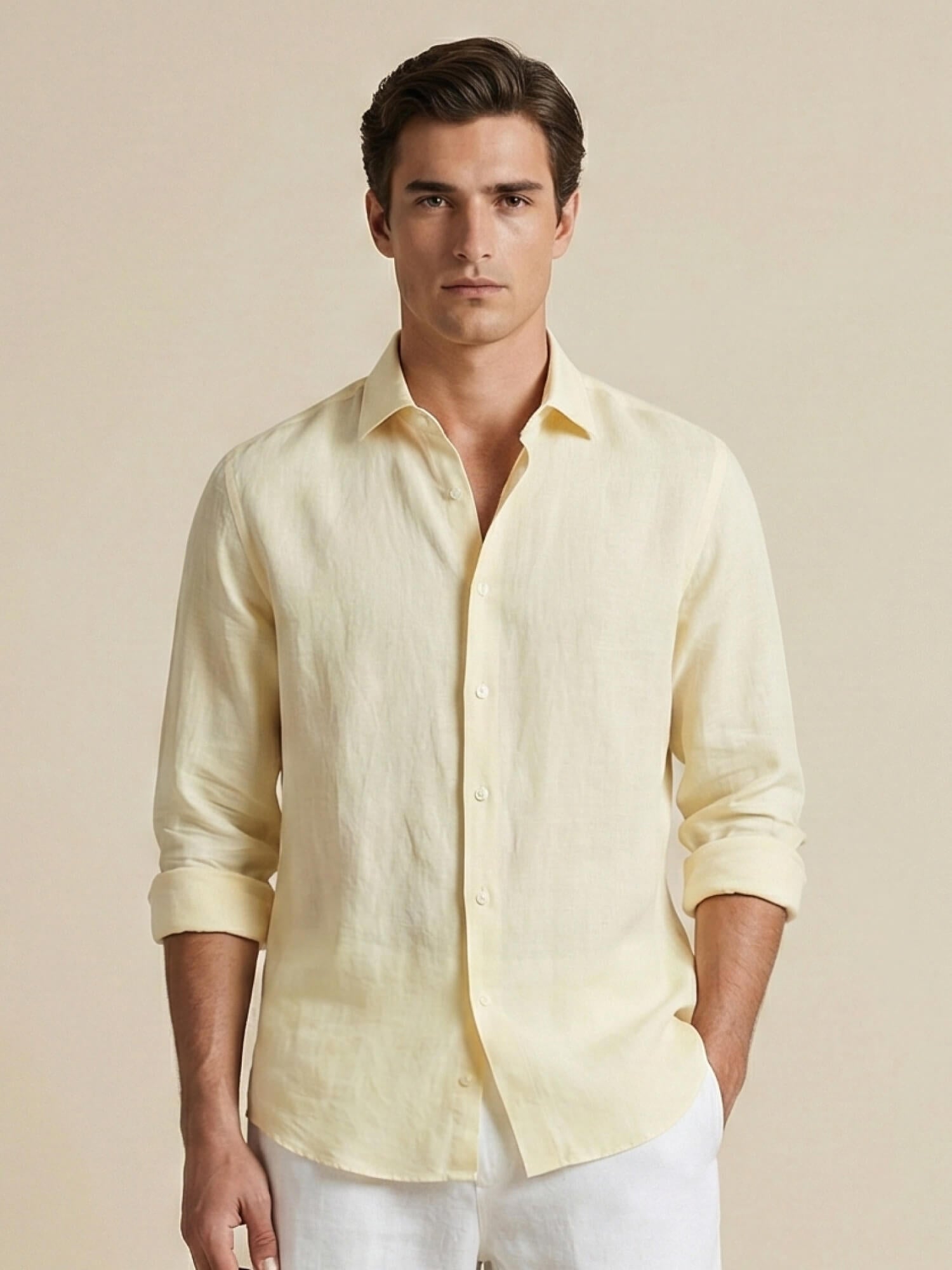 Cream Yellow 100% Pure Linen Classic