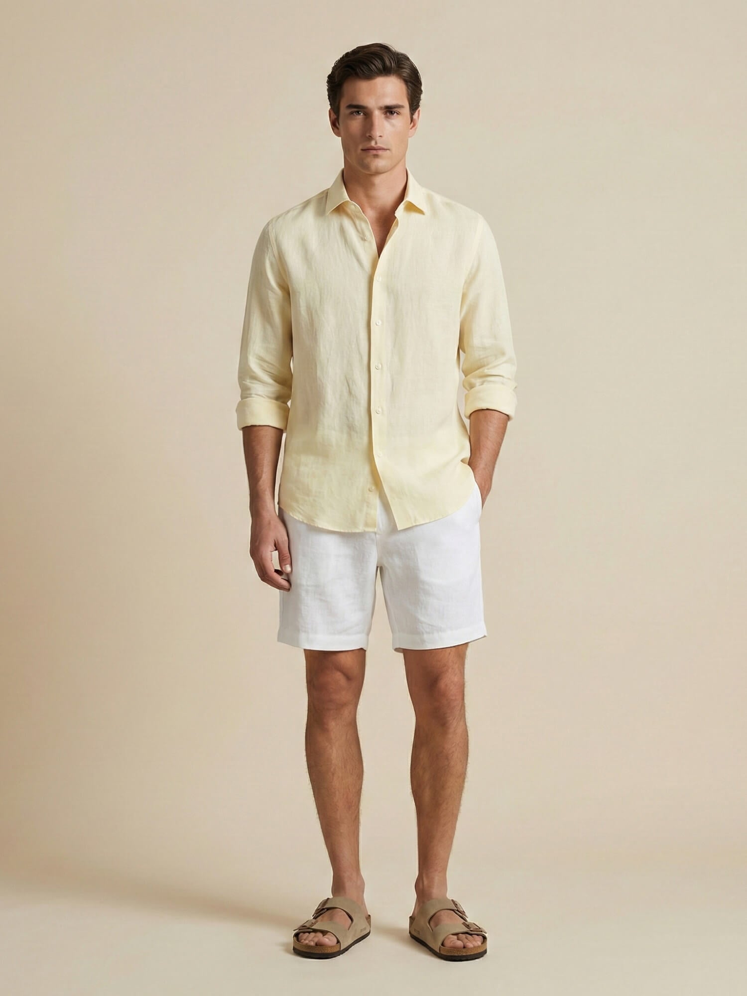 Cream Yellow 100% Pure Linen Classic