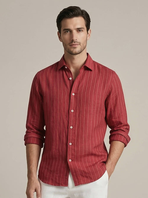 Deep Rust Striped 100% Pure Linen