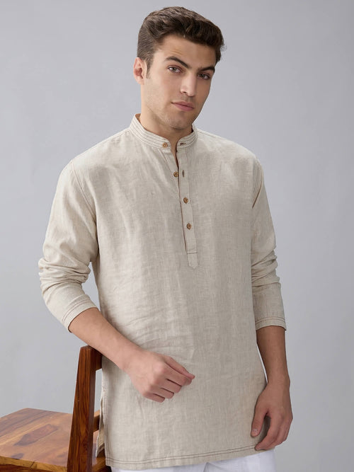 Mriga Beige | 100% Pure Linen Mid-Length Kurta