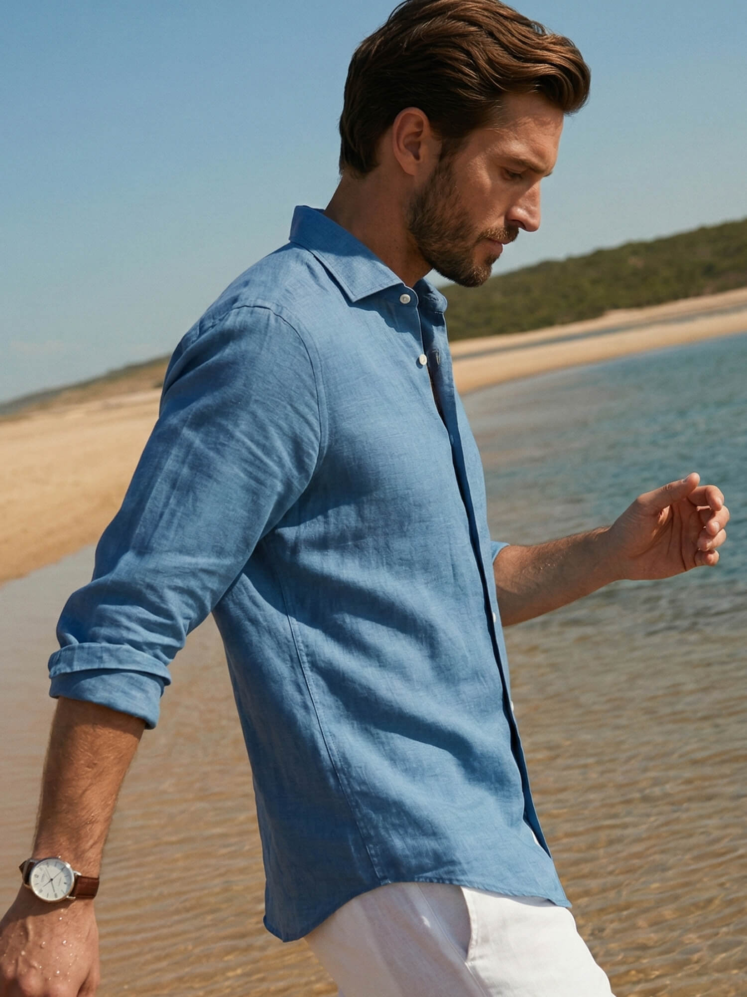 Atlantic Blue 100% Pure Linen Shirt – Bhrata