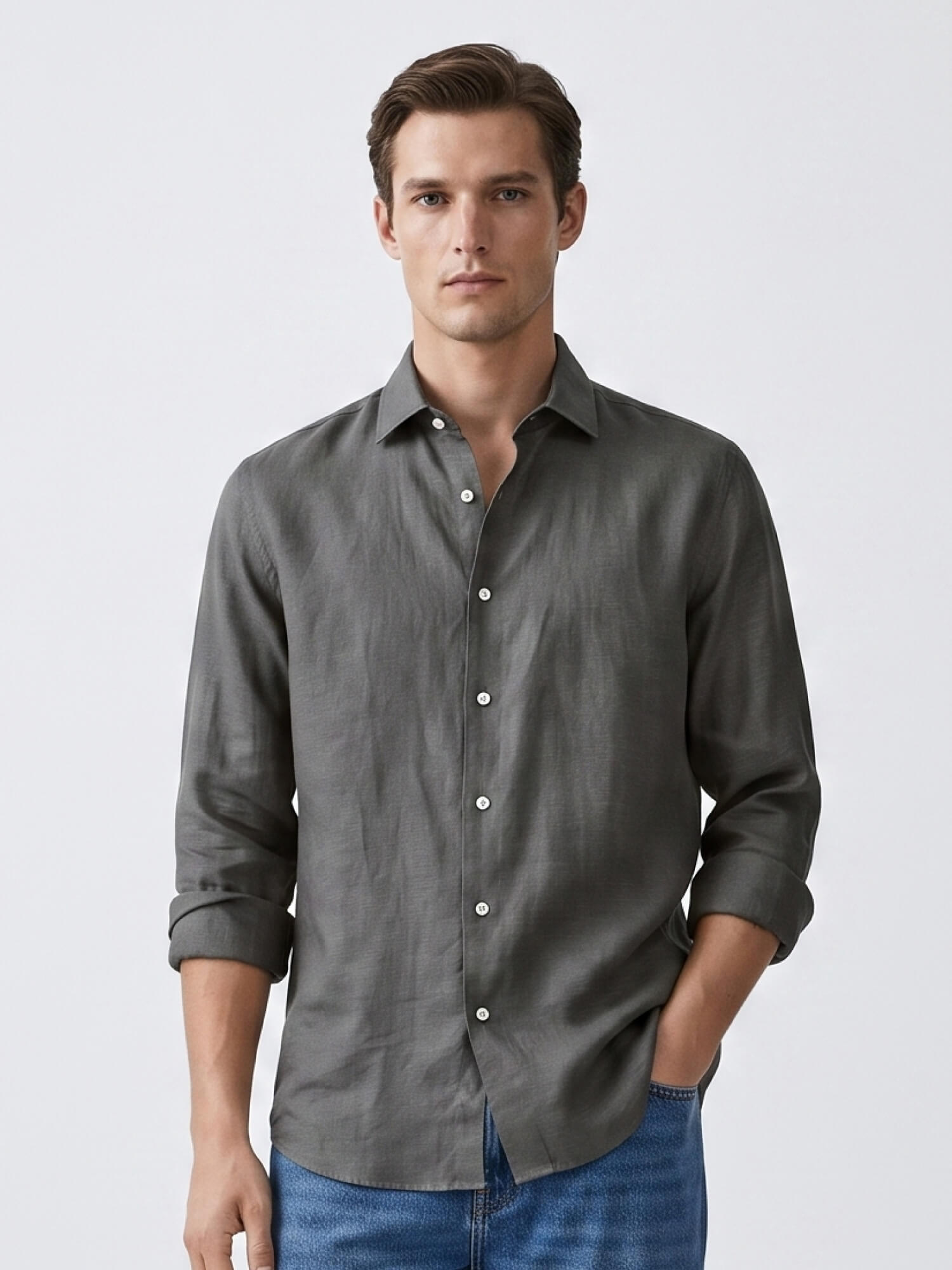 Charcoal Gray 100% Pure Linen Shirt