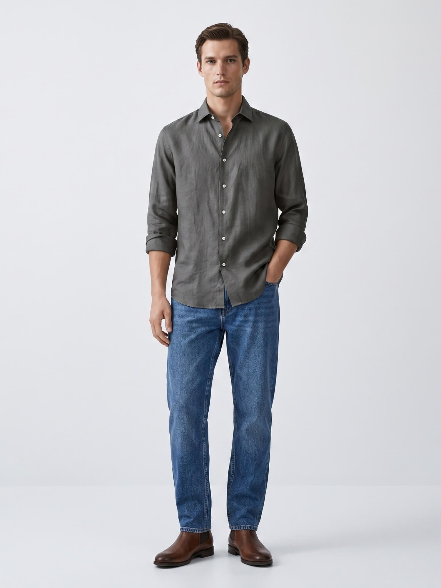 Charcoal Gray 100% Pure Linen Shirt