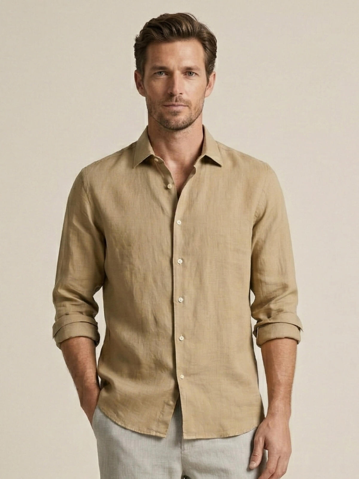 Desert Khaki 100% Pure Linen Shirt