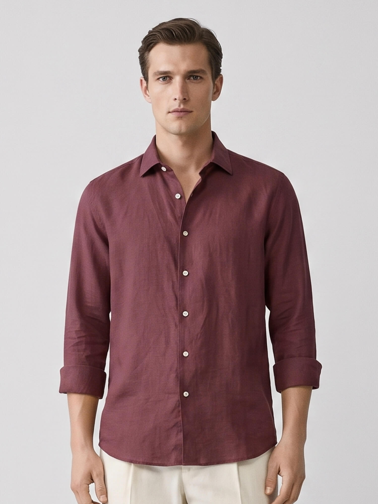 Mulberry Maroon 100% Pure Linen Shirt