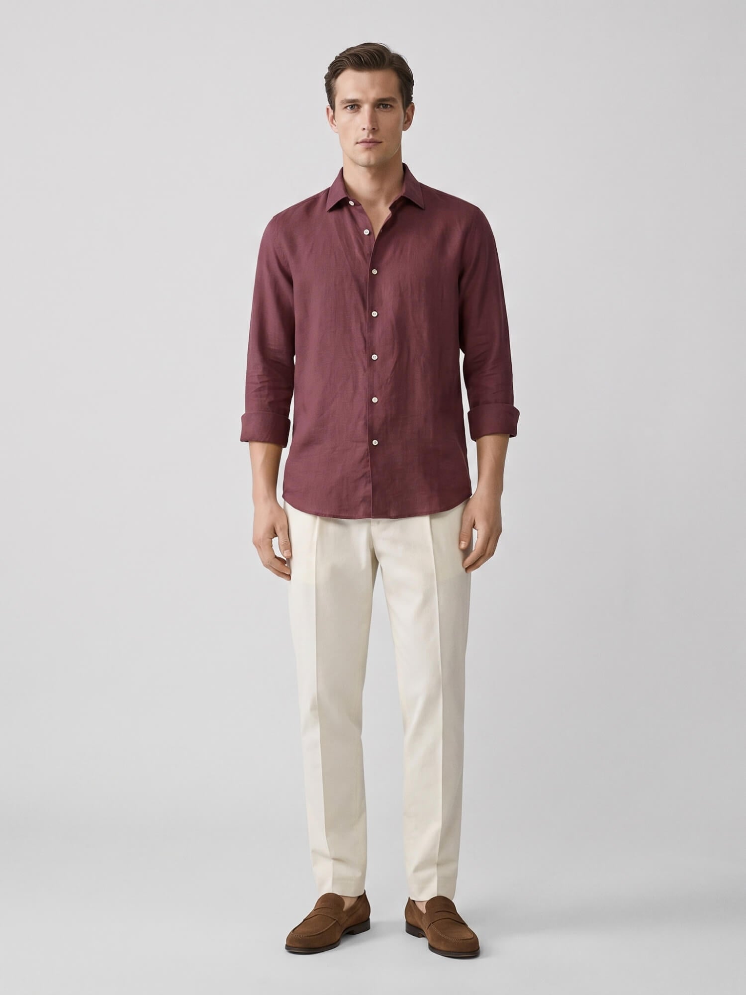 Mulberry Maroon 100% Pure Linen Shirt
