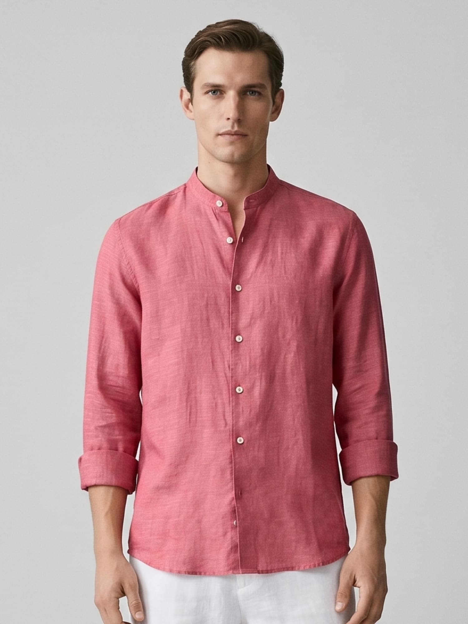Terracotta Red Mandarin 100% Pure Linen