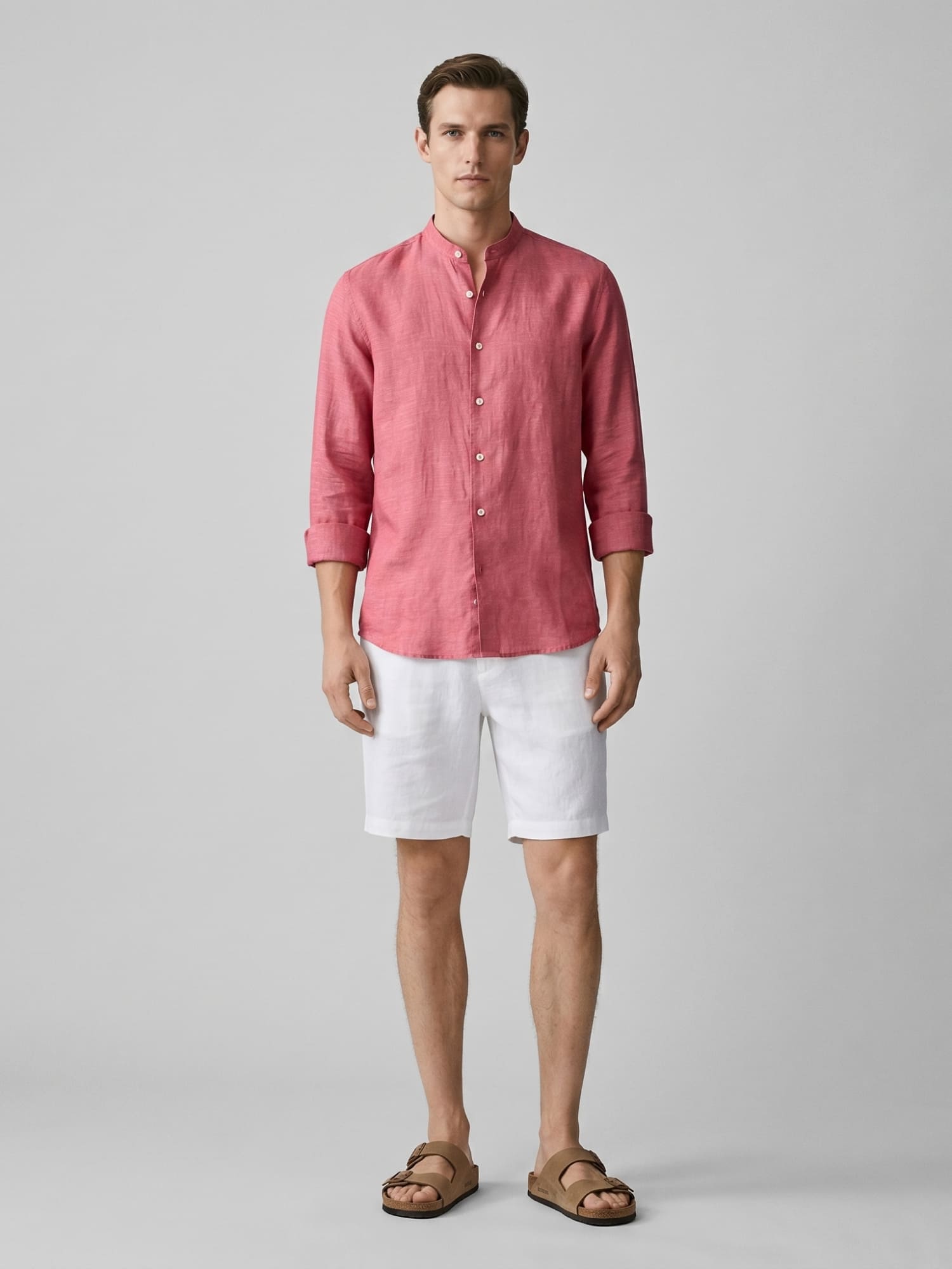 Terracotta Red Mandarin 100% Pure Linen