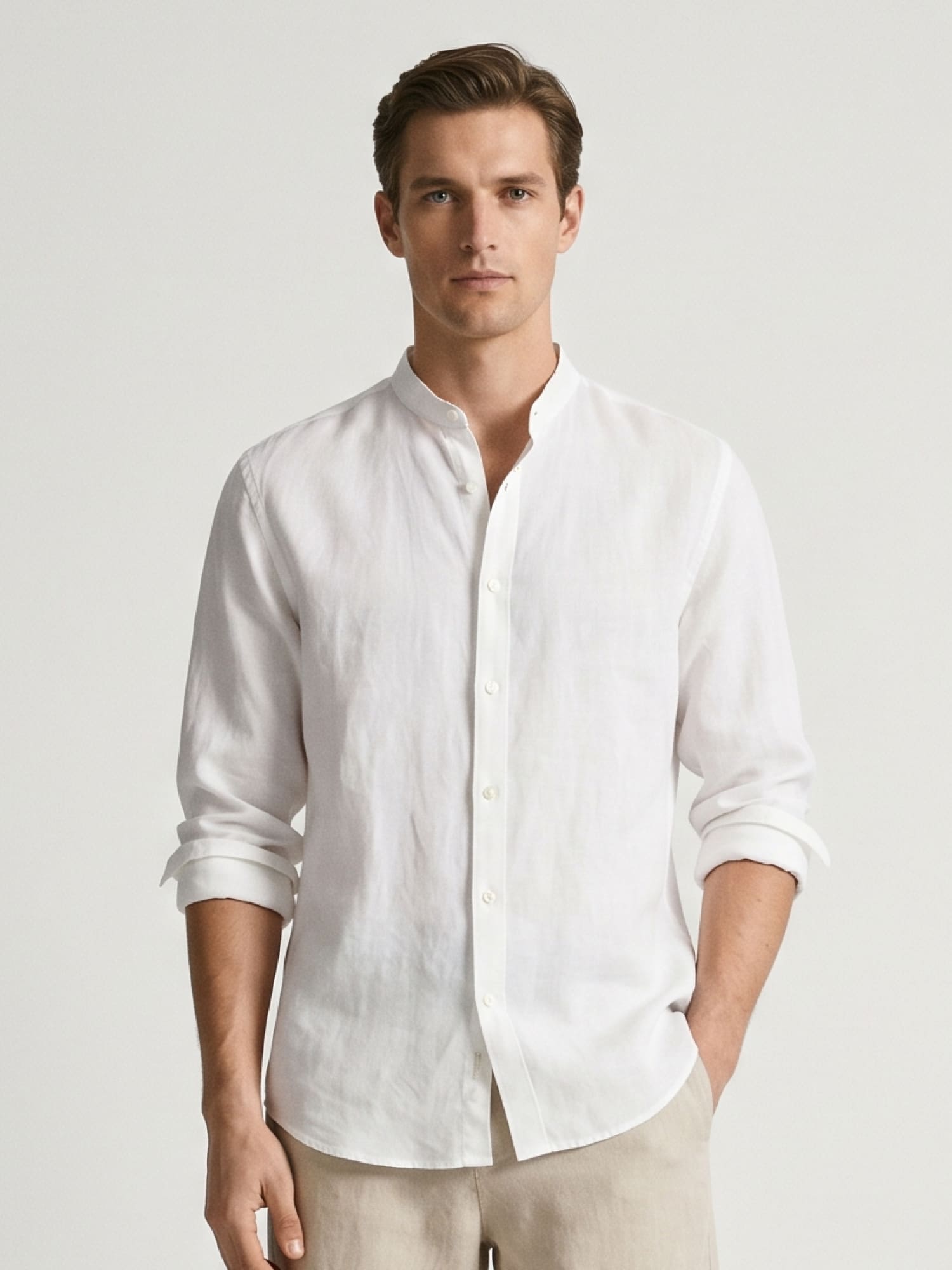 White Mandarin 100% Pure Linen