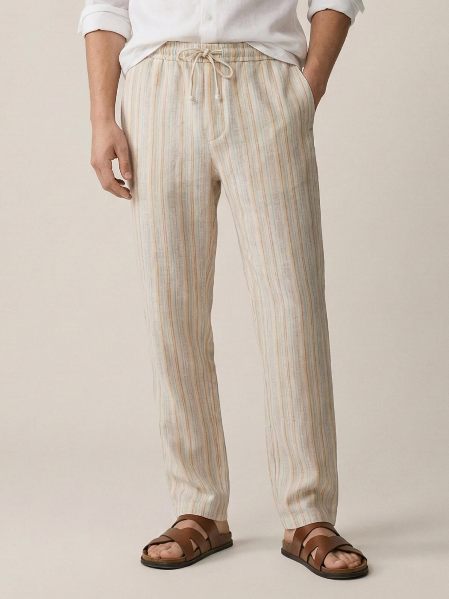 Tuscan Dawn 100% Pure Linen Stripes Relaxed Pants