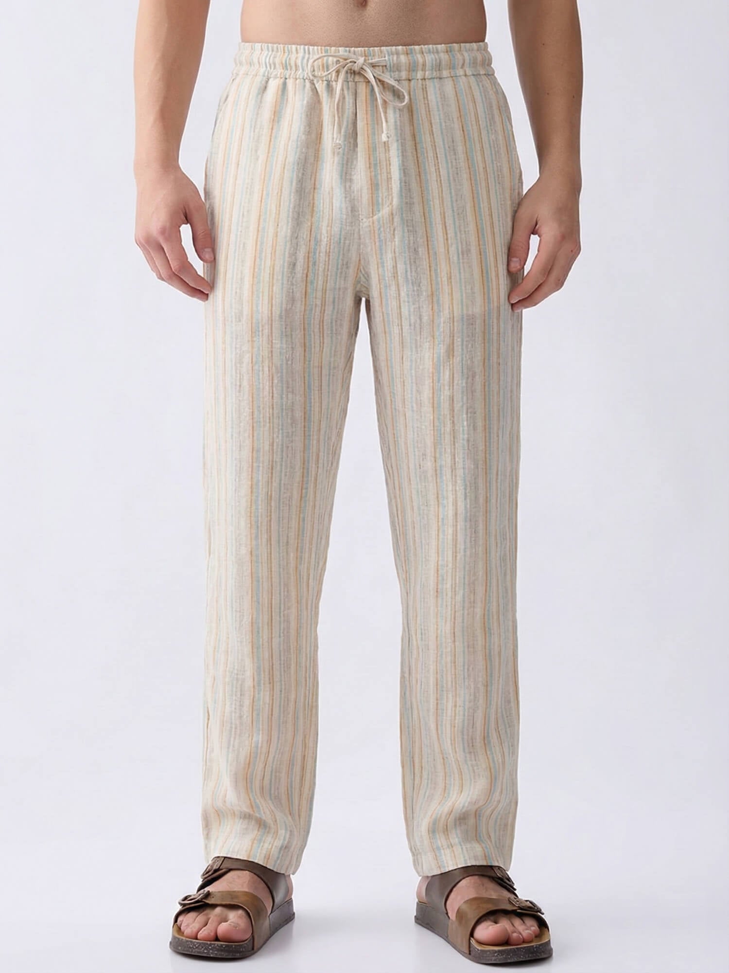 Tuscan Dawn 100% Pure Linen Stripes Relaxed Pants