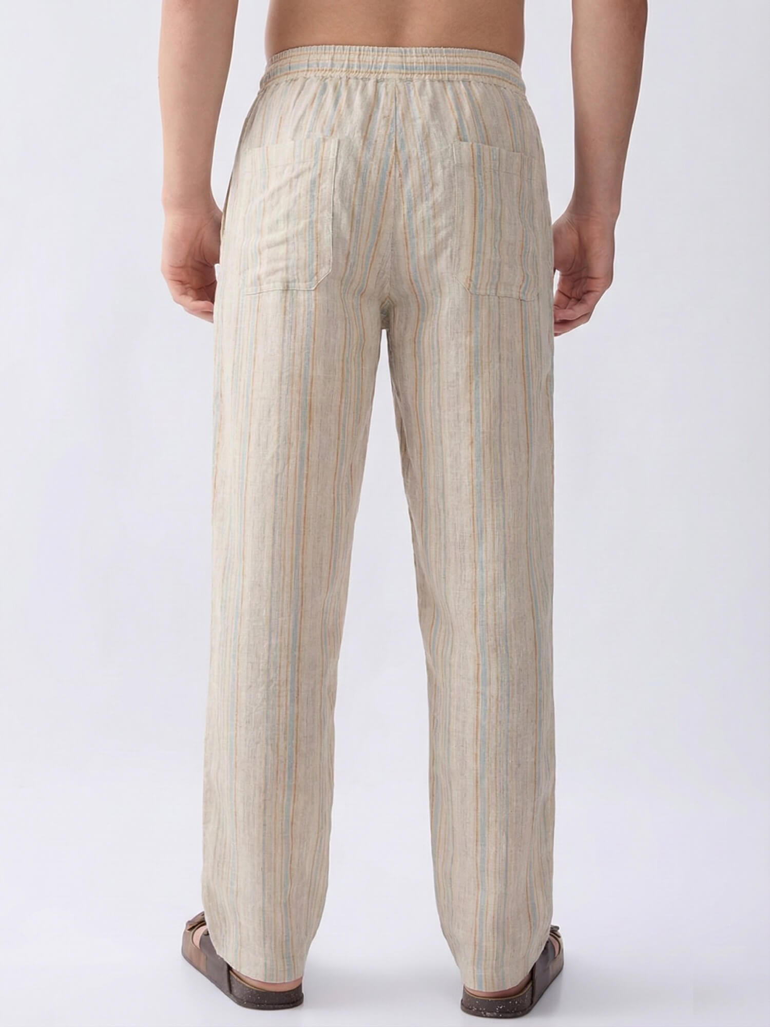 Tuscan Dawn 100% Pure Linen Stripes Relaxed Pants