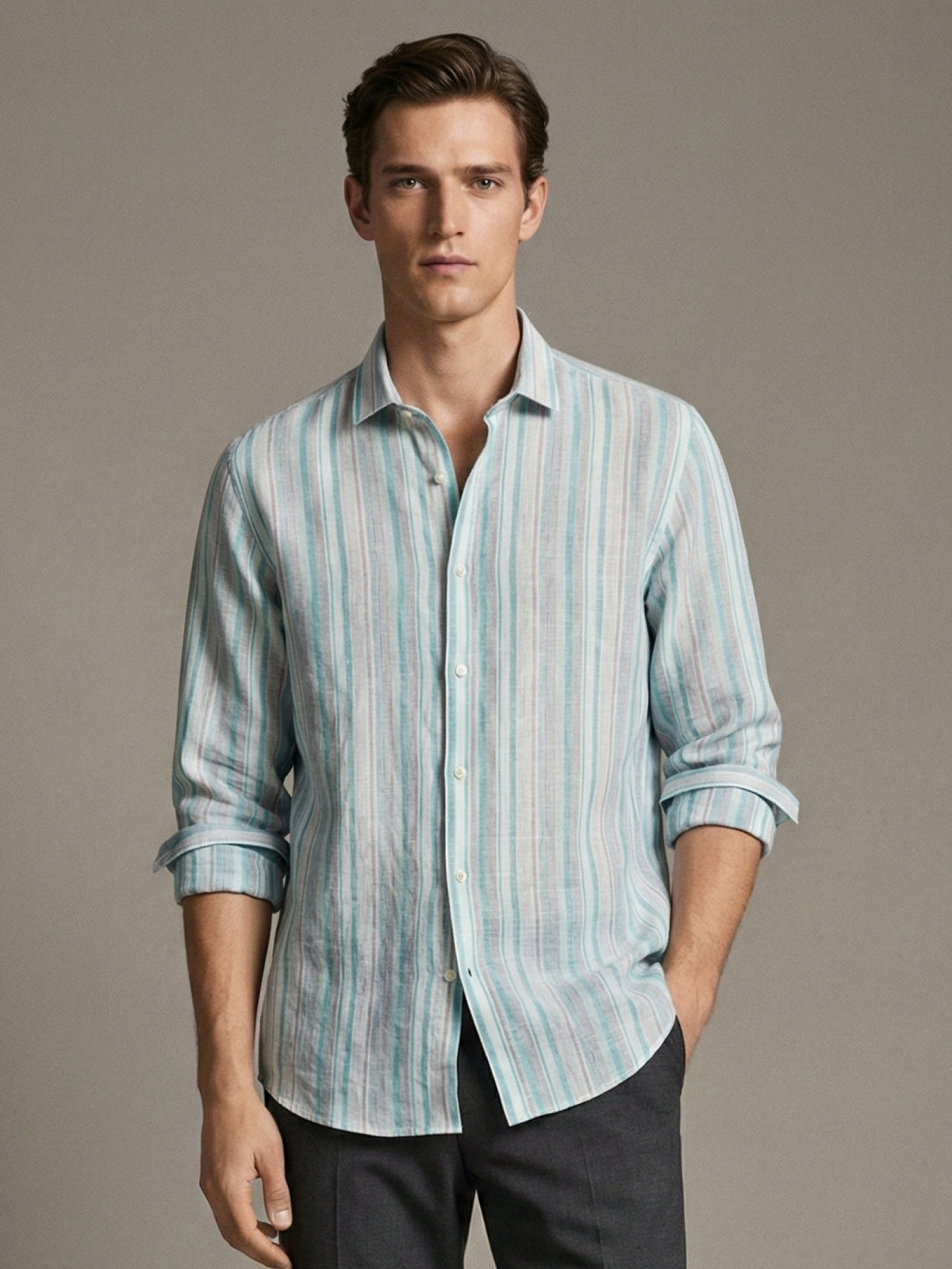 Aqua Coast 100% Pure Linen Stripes