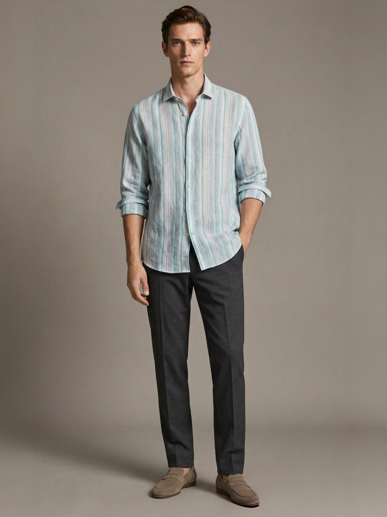 Aqua Coast 100% Pure Linen Stripes