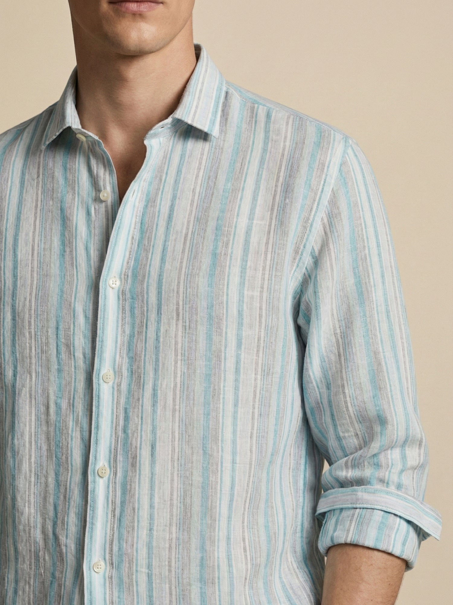Aqua Coast 100% Pure Linen Stripes