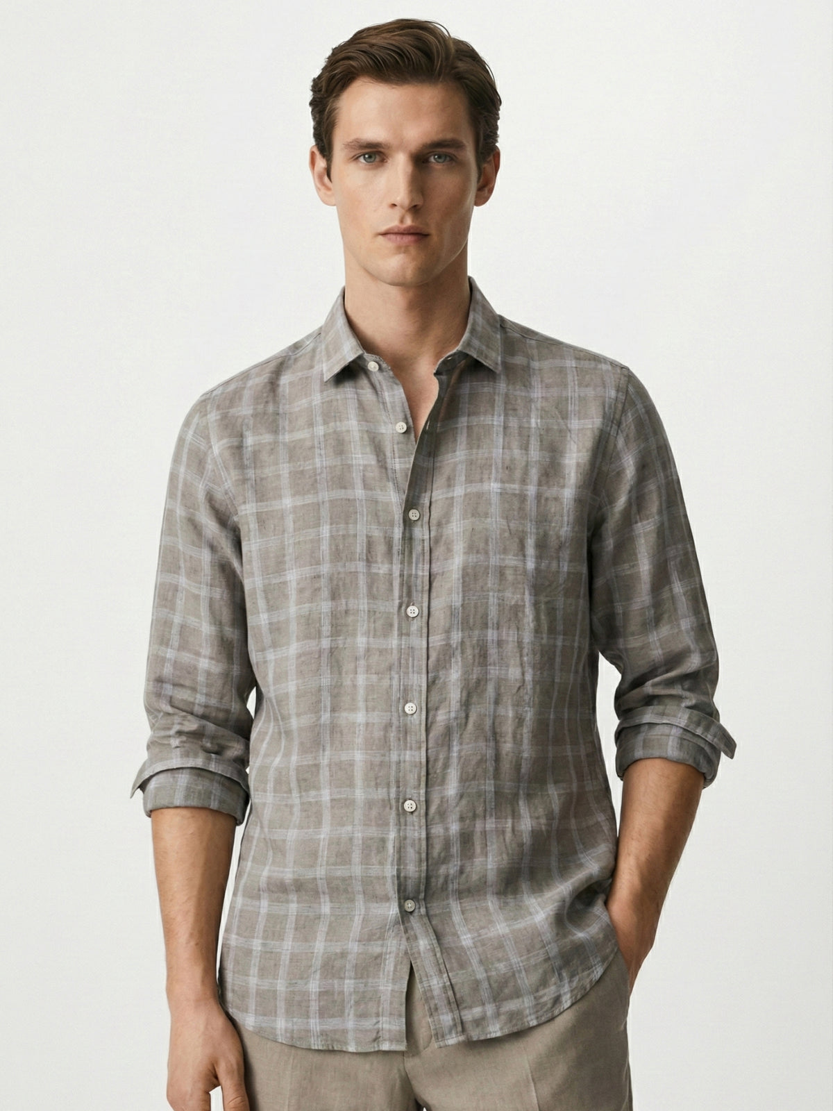 Stone Mist 100% Pure Linen Checks