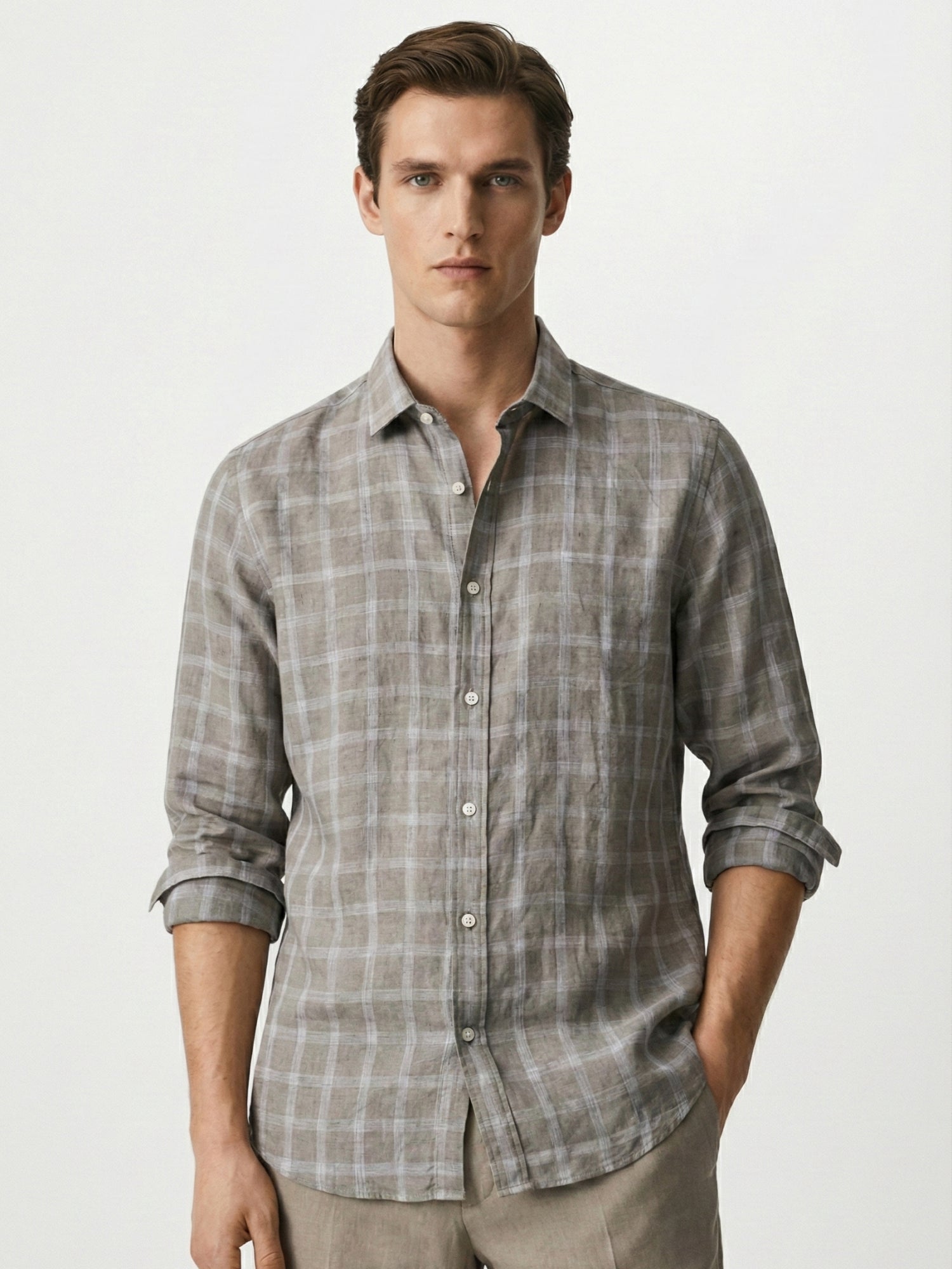 Stone Mist 100% Pure Linen Checks