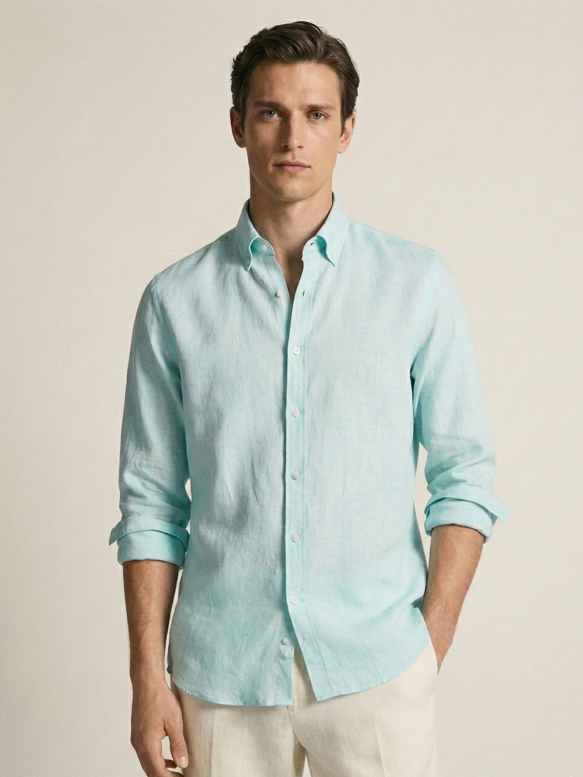 Light Aqua 100% Pure Linen Button Down