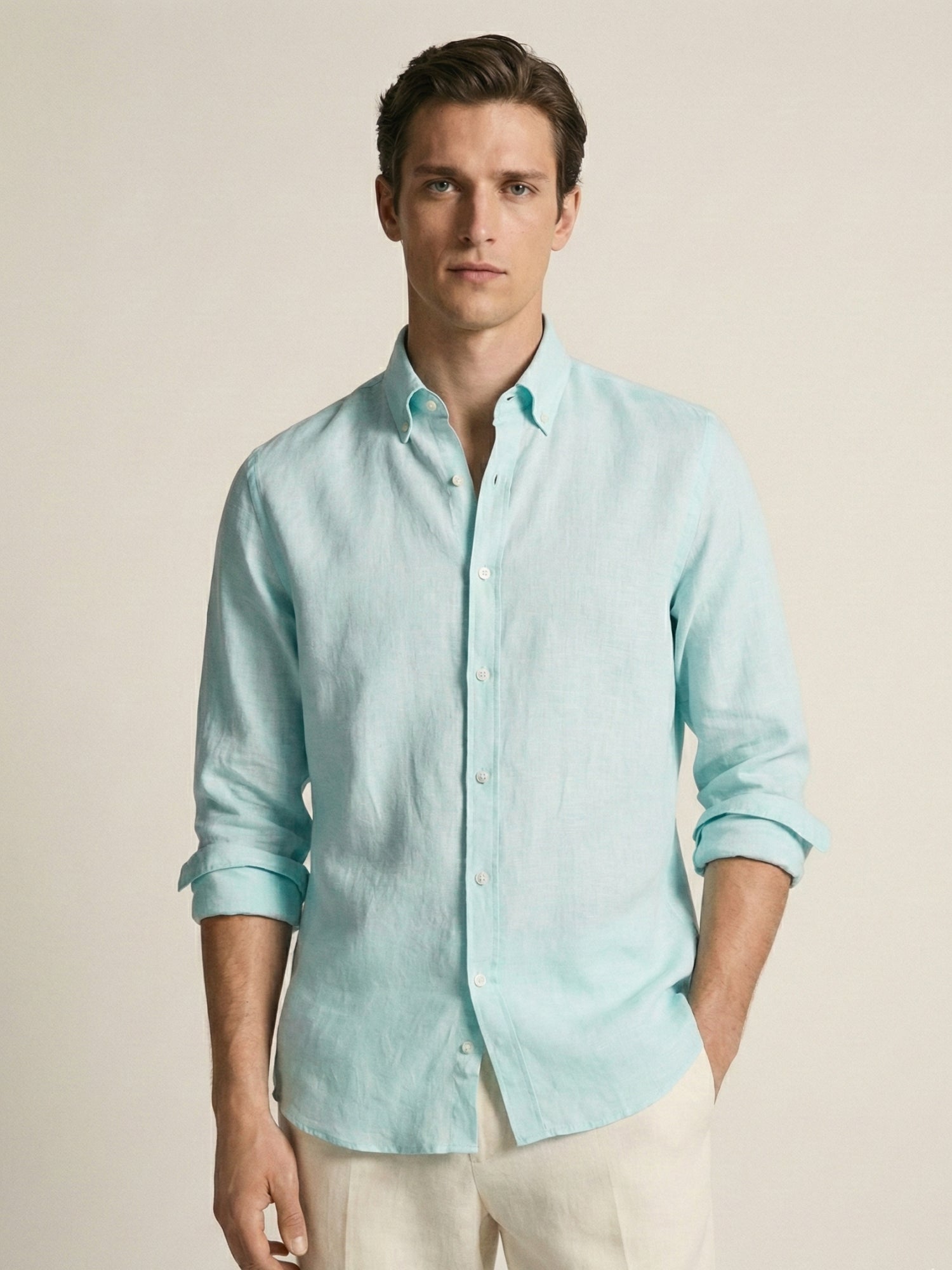 Light Aqua 100% Pure Linen Button Down