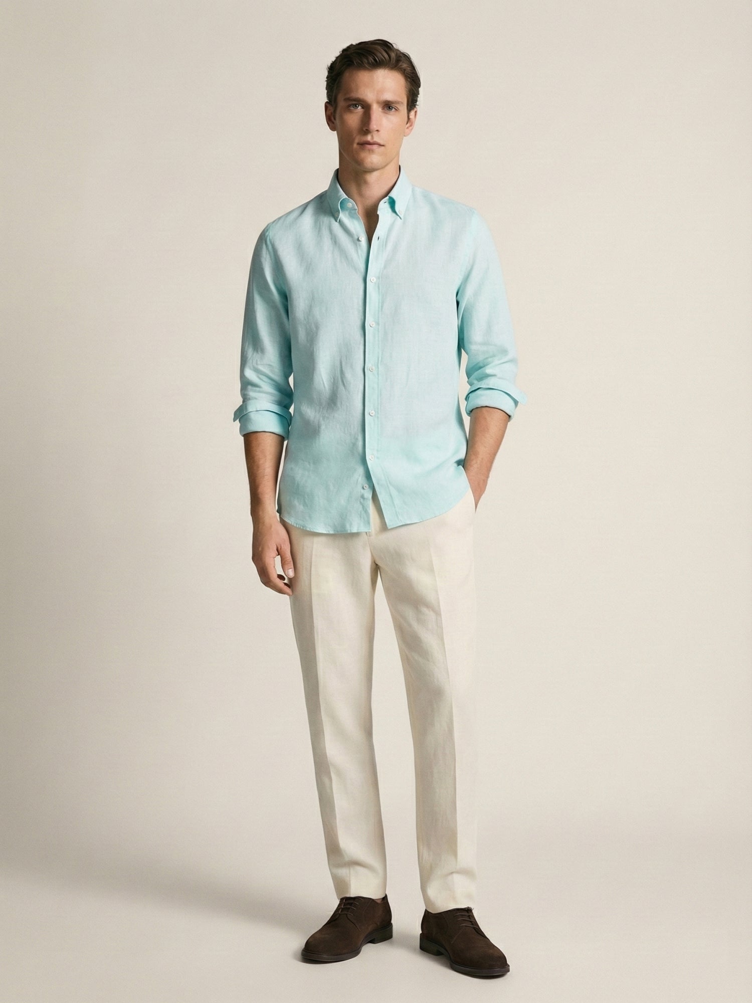 Light Aqua 100% Pure Linen Button Down