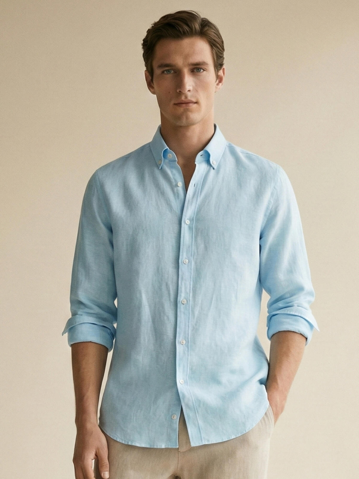 Cloud Blue 100% Pure Linen Button Down
