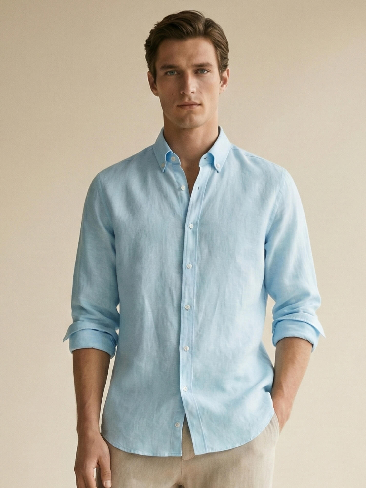 Cloud Blue 100% Pure Linen Button Down