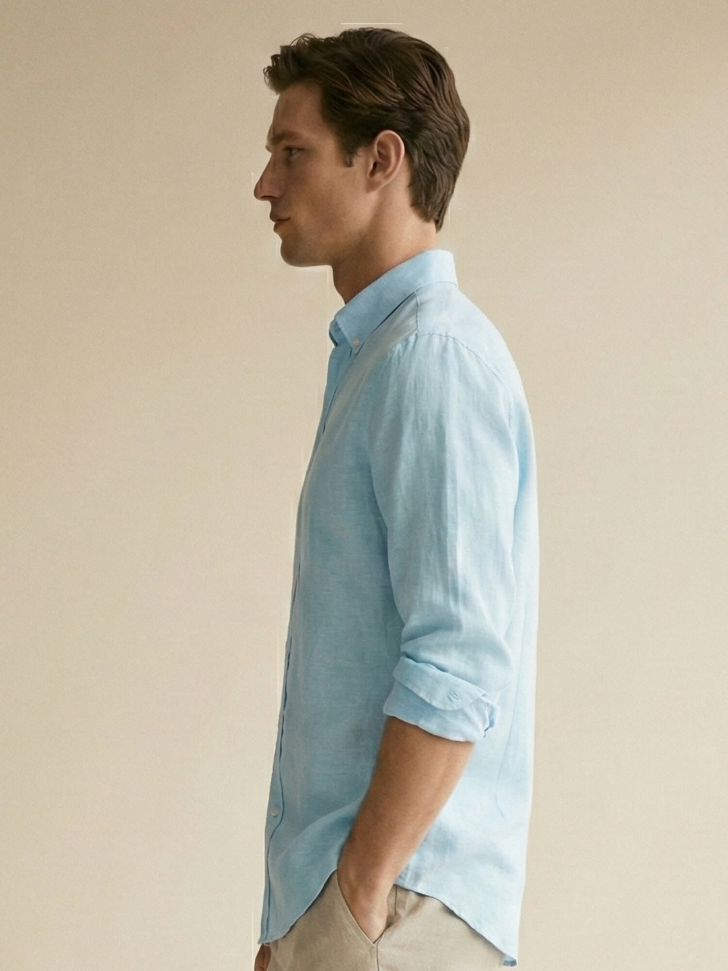 Cloud Blue 100% Pure Linen Button Down