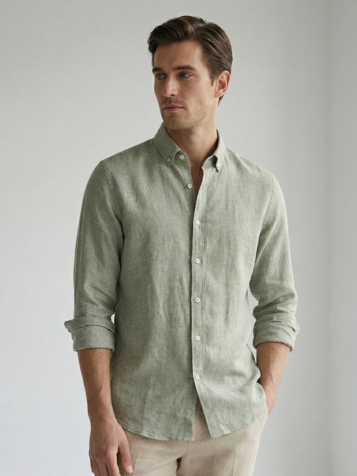 Soft Sage 100% Pure Linen Button Down