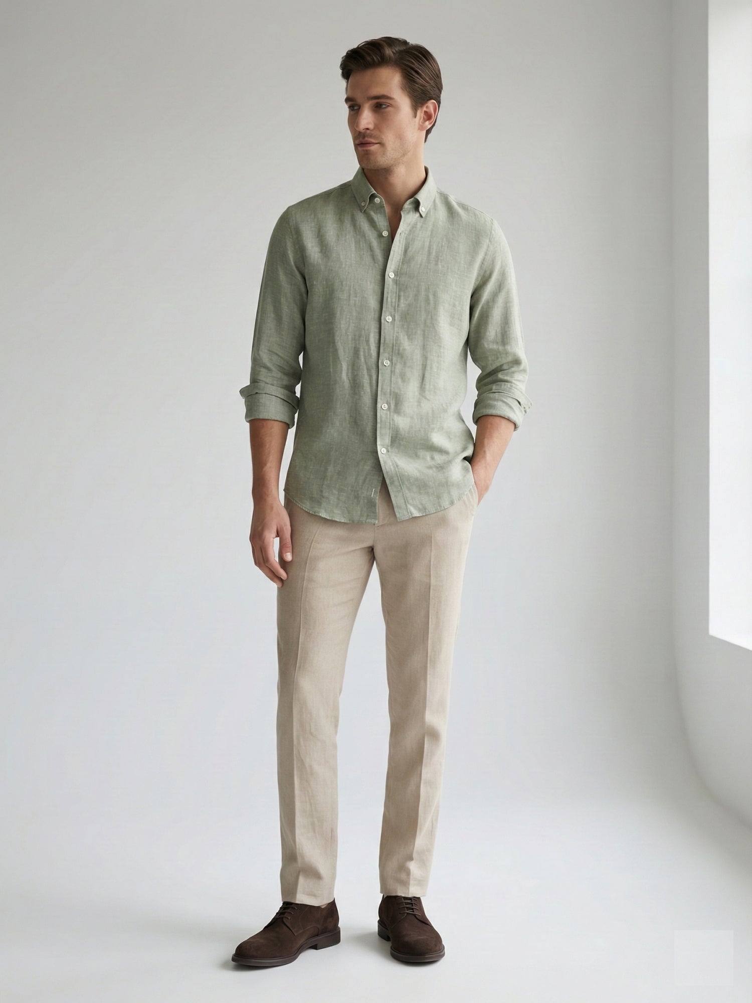 Soft Sage 100% Pure Linen Button Down