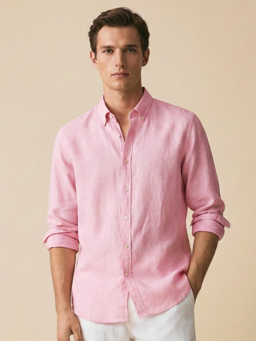 Sunlit Pink 100% Pure Linen Button Down