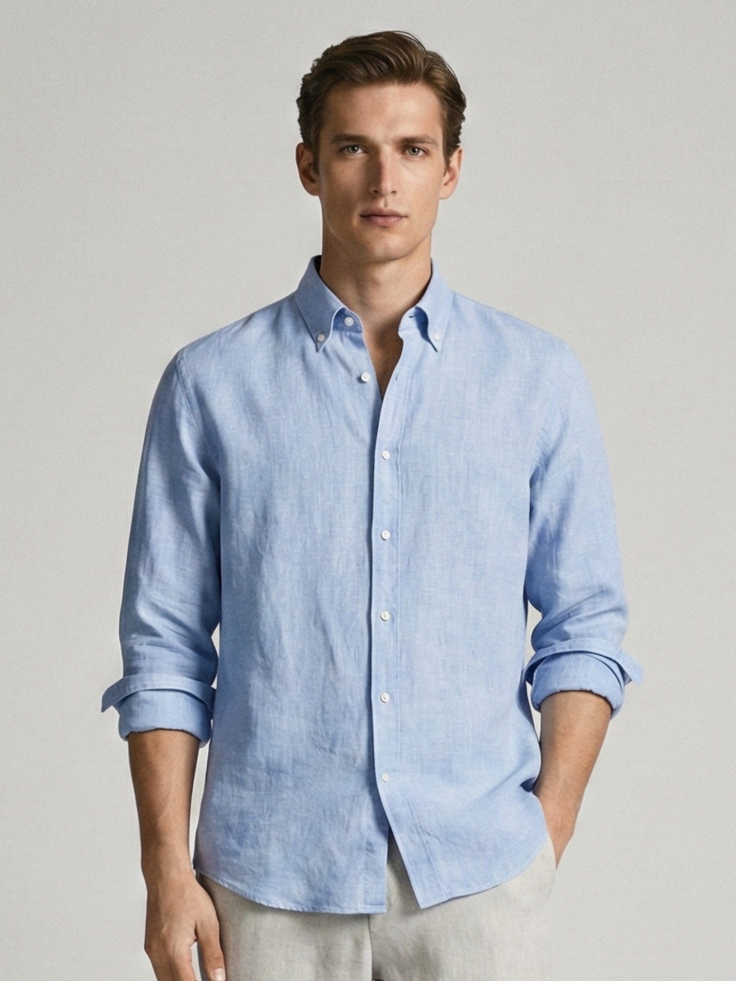 Horizon Blue 100% Pure Linen Button Down