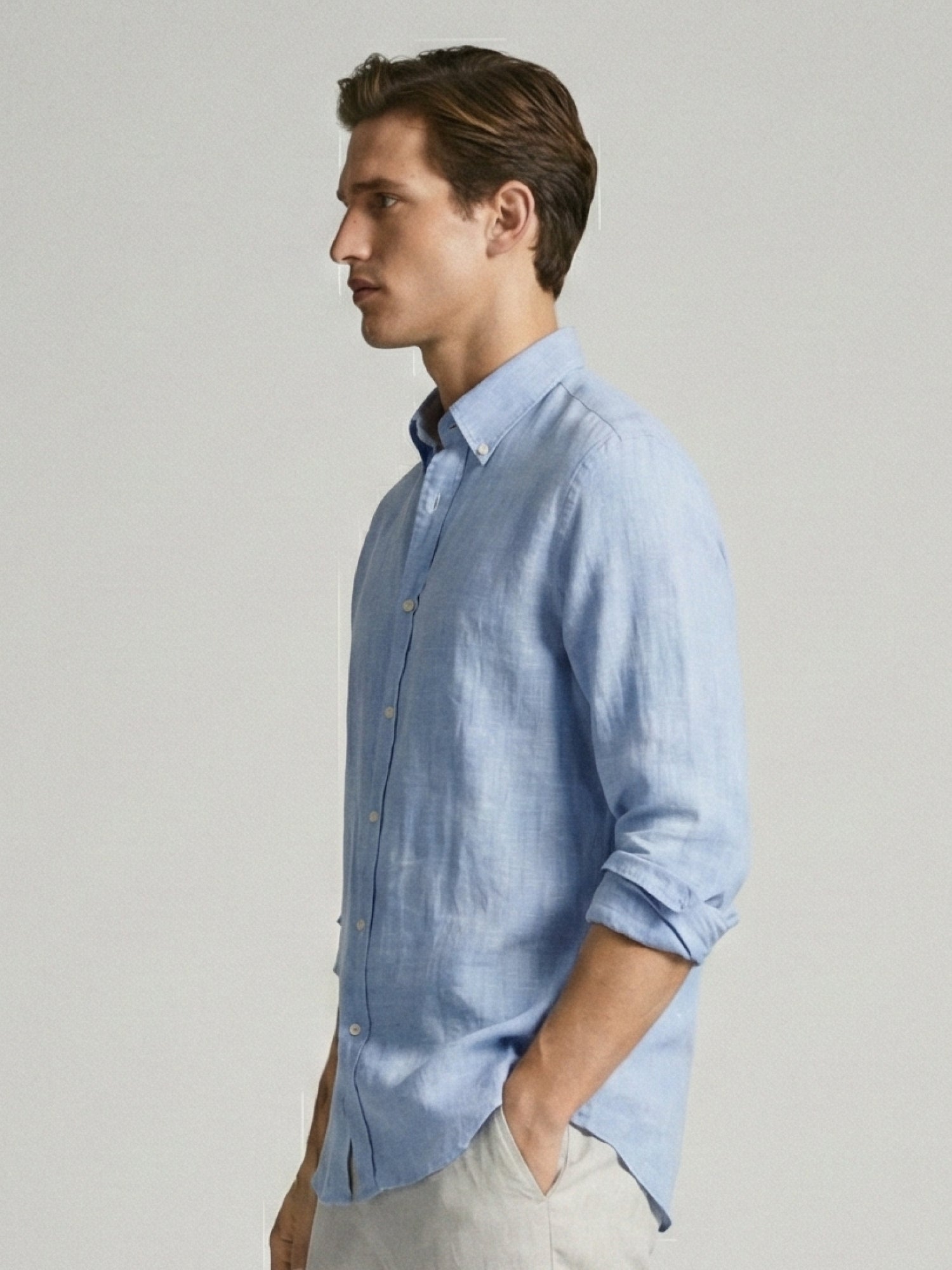 Horizon Blue 100% Pure Linen Button Down