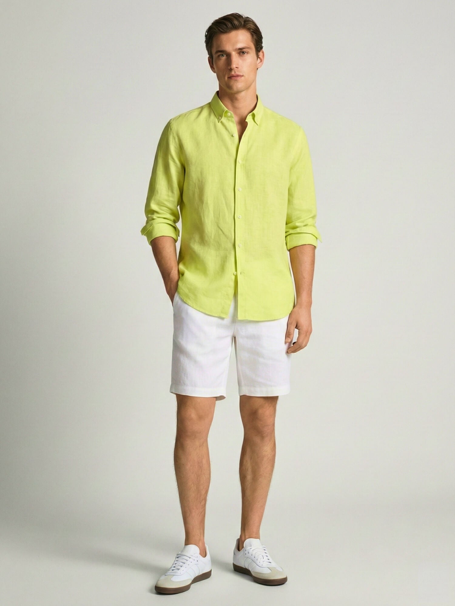 Lime Yellow 100% Pure Linen Button Down