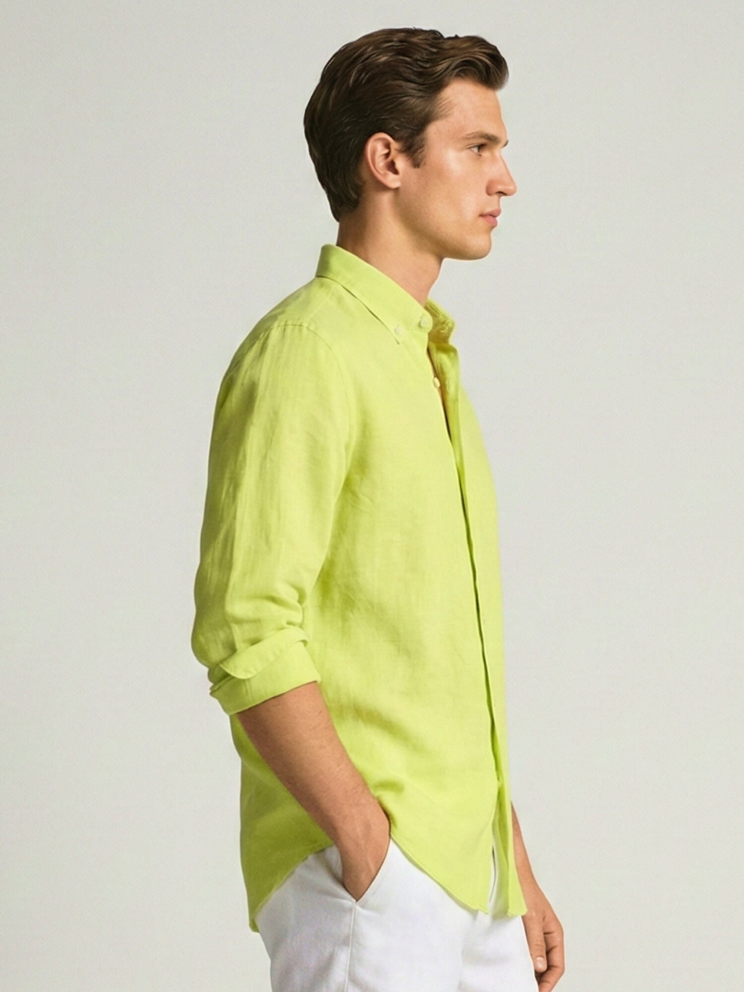Lime Yellow 100% Pure Linen Button Down