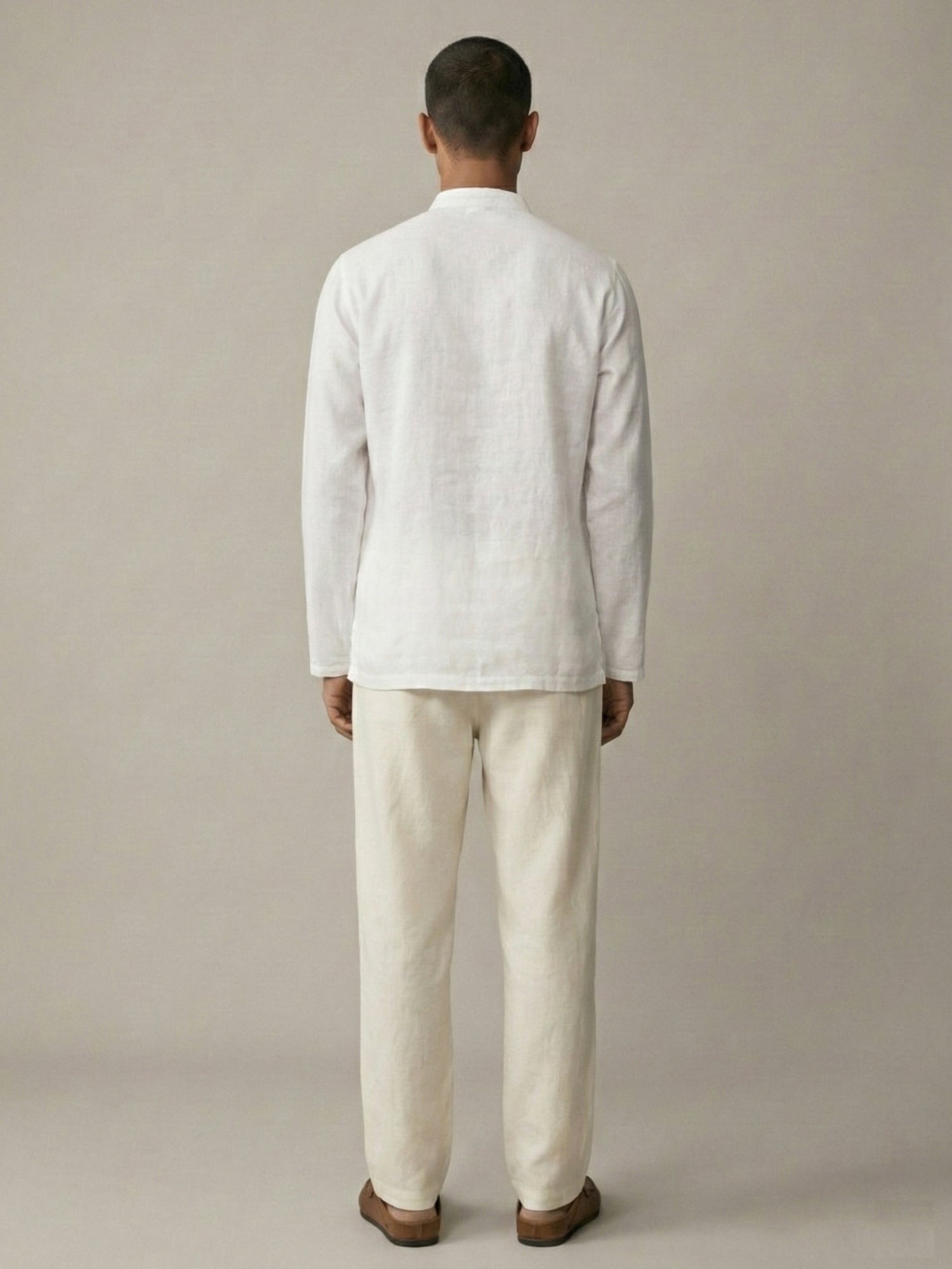 Hand Created Checks | 100% Linen Mid Length White Kurta