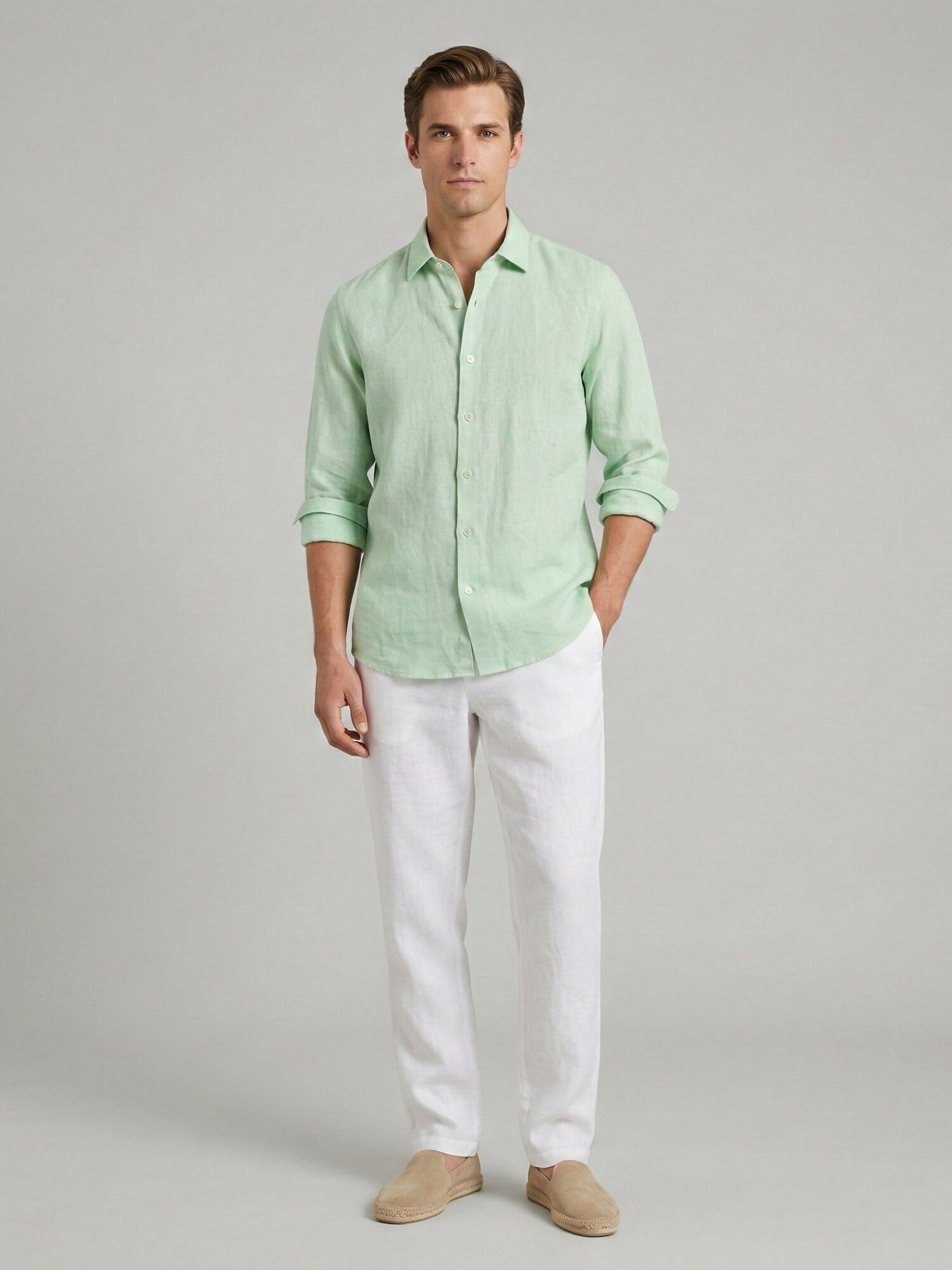 Light Sage Luxe 100% Pure Linen Shirt