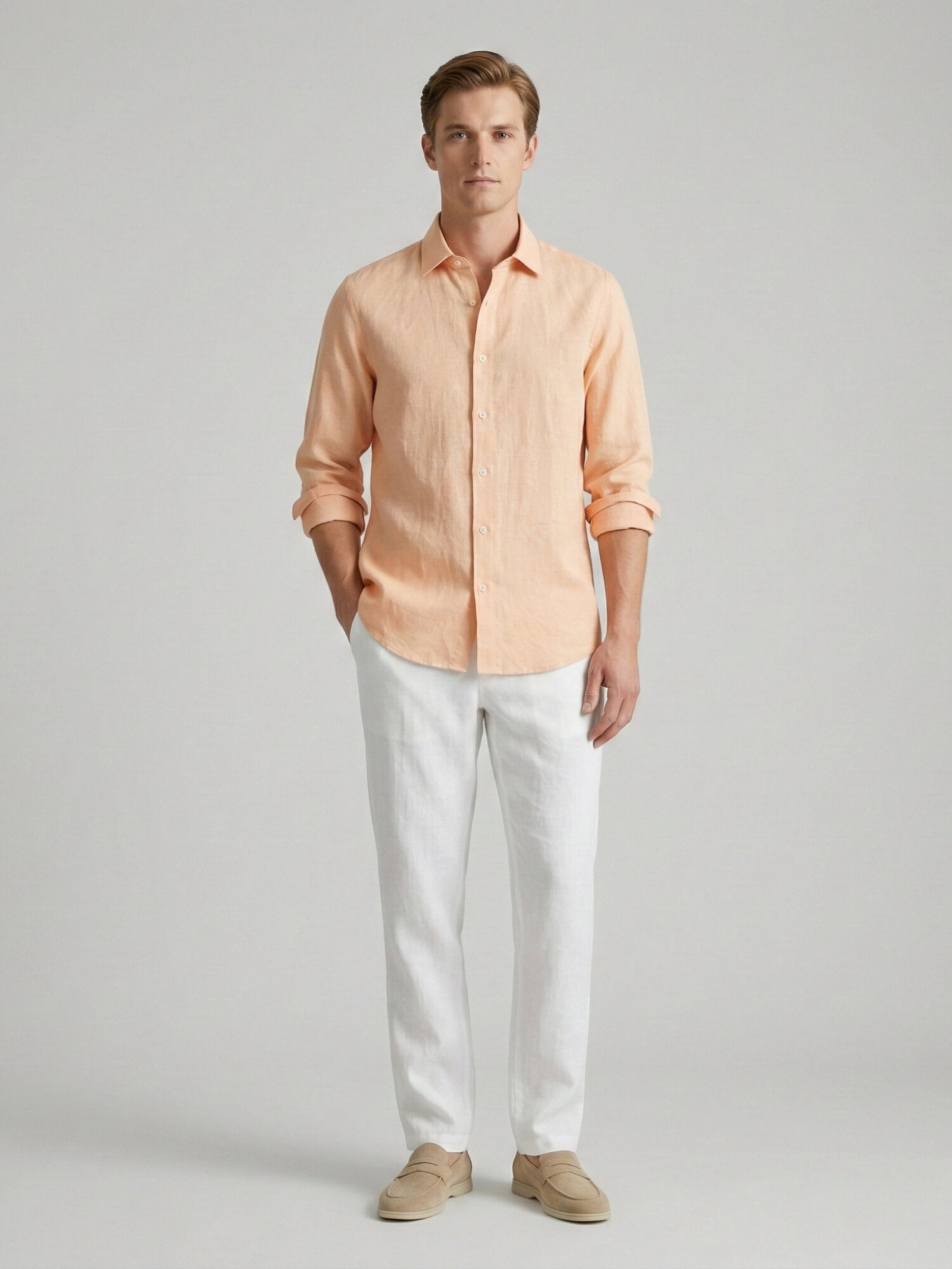 Light Apricot Luxe 100% Pure Linen Shirt