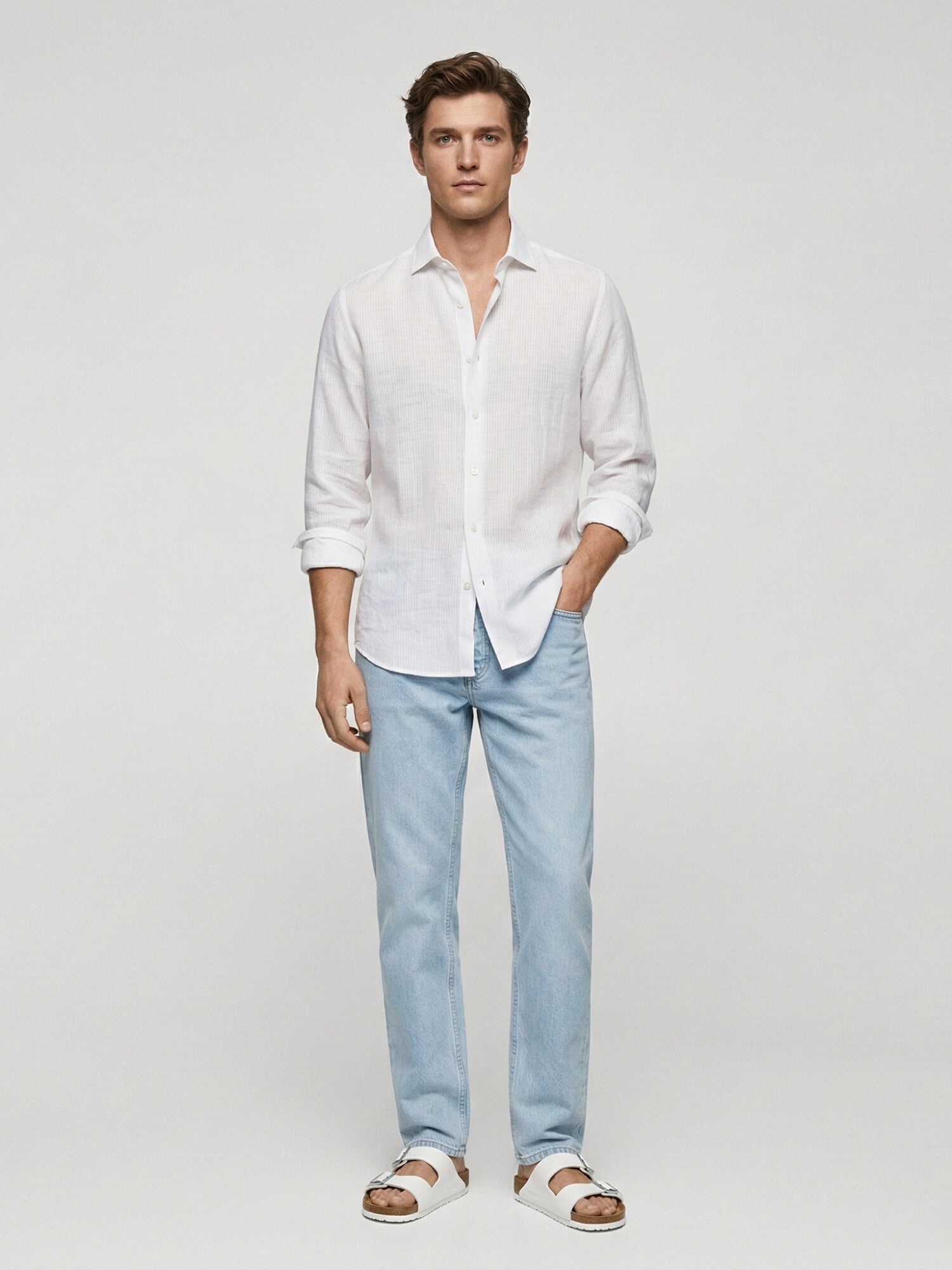 White Self Striped 100% Pure Linen Classic