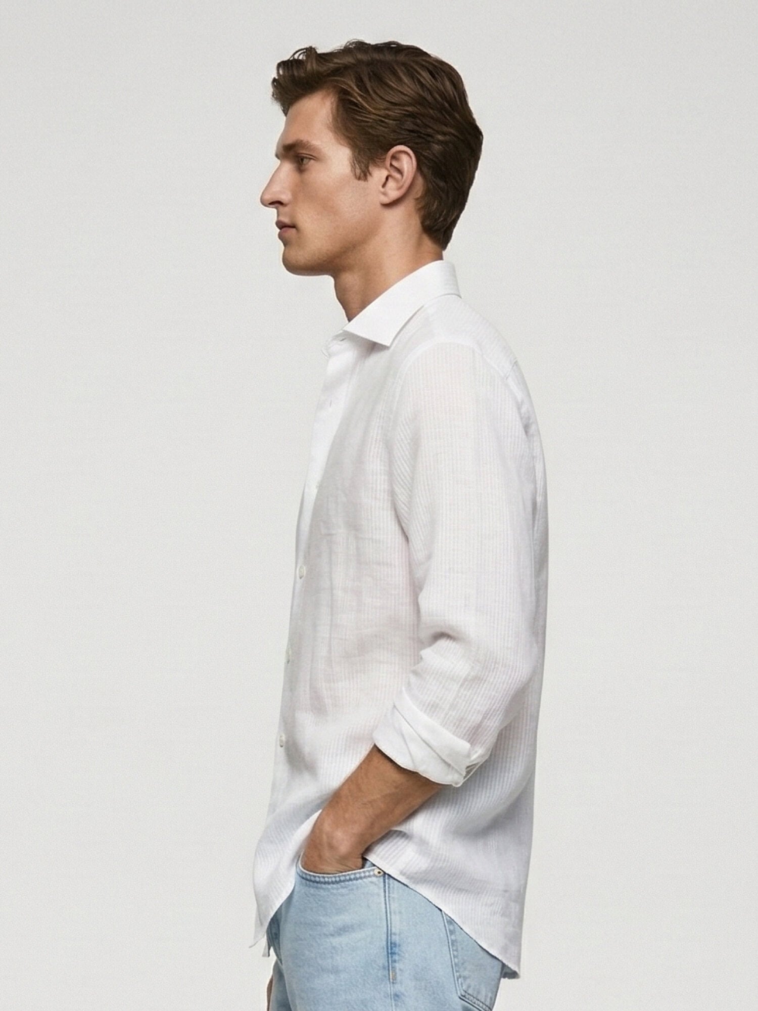 White Self Striped 100% Pure Linen Classic