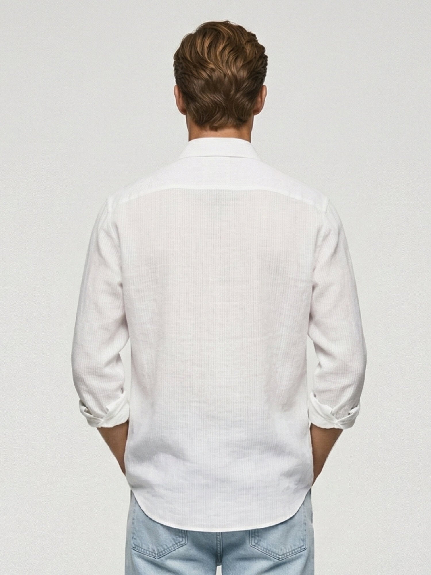 White Self Striped 100% Pure Linen Classic