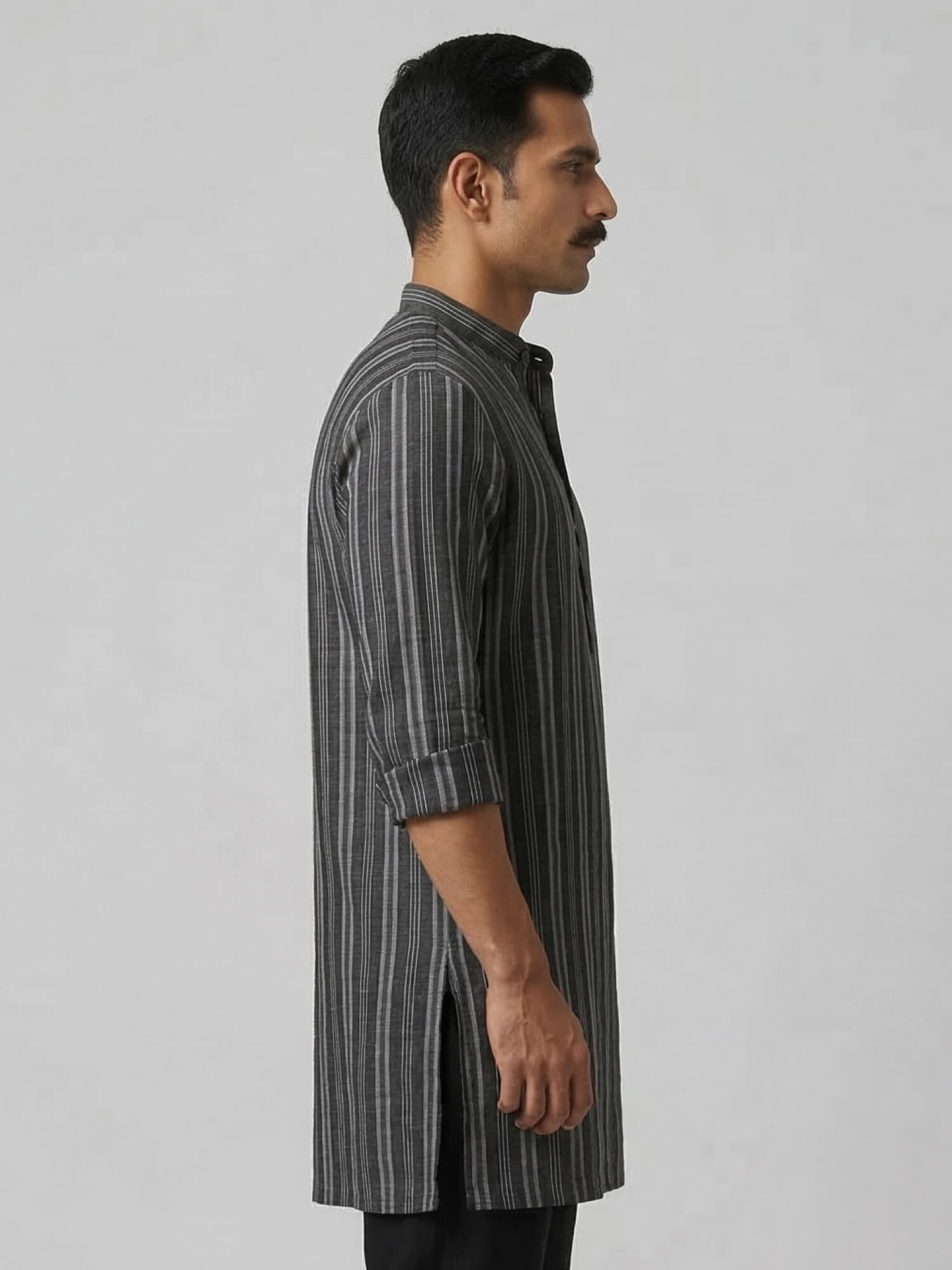Mriga Black Striped | 100% Pure Linen Mid-Length Kurta