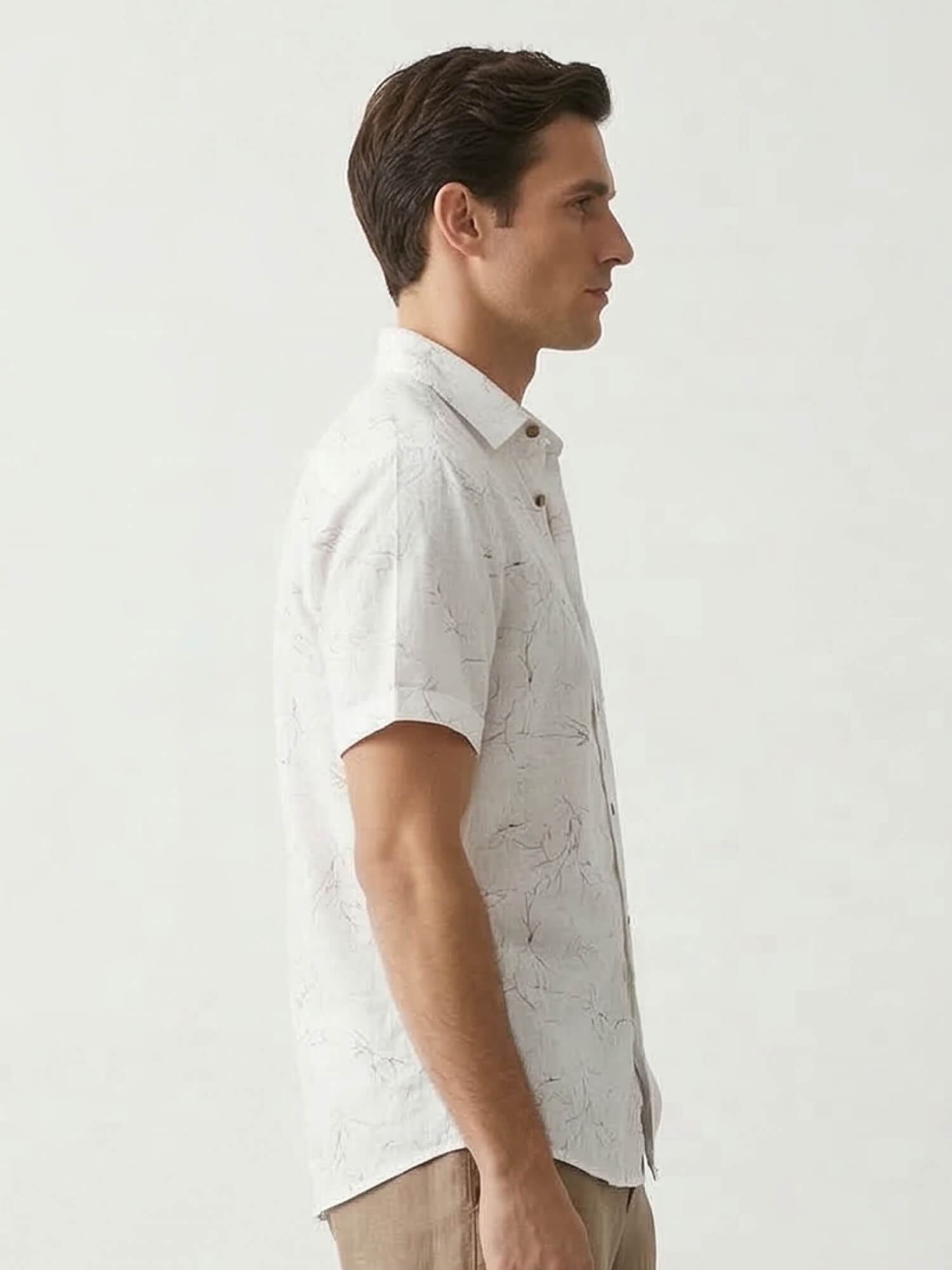 Ivory Vine Print 100% Pure Linen Half Sleeve Shirt