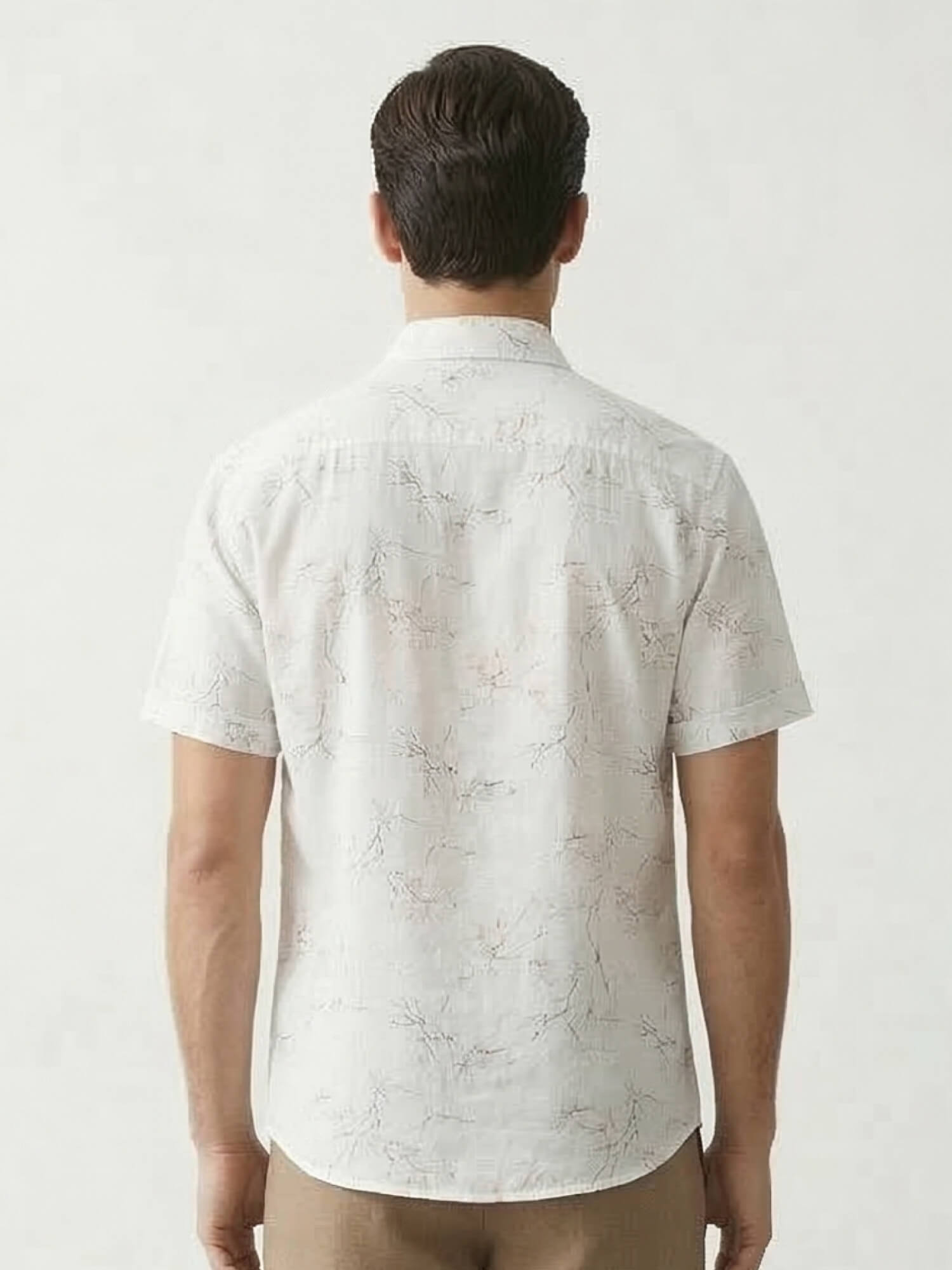 Ivory Vine Print 100% Pure Linen Half Sleeve Shirt