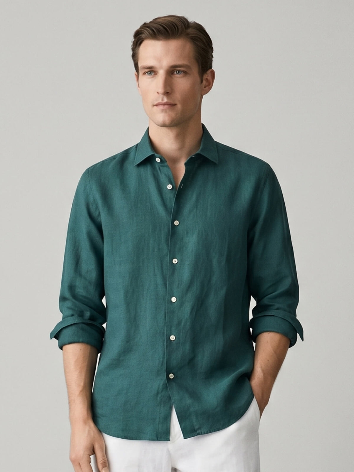 Forest Teal 100% Pure Linen Shirt